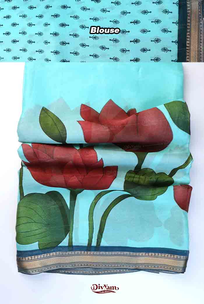DC294 | Semi Viscose Georgette Saree with Narayanpet Border & Floral Highlights