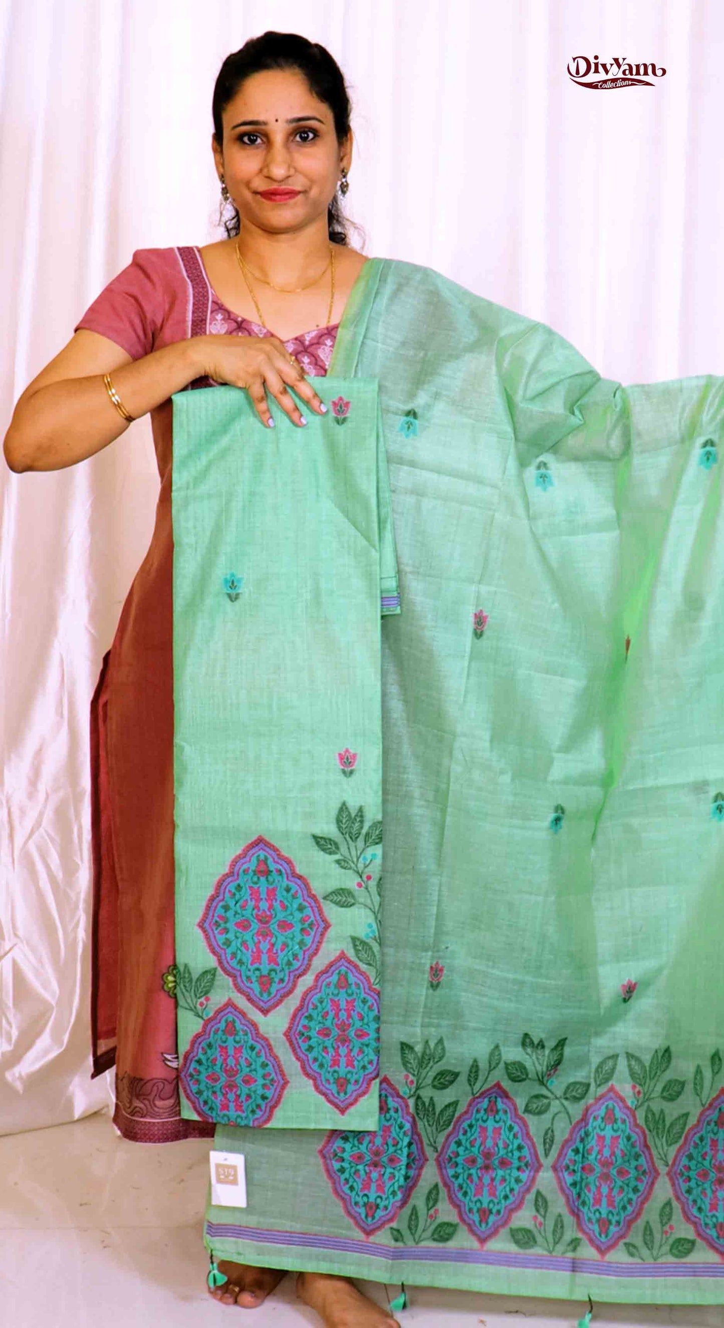 DC206 | Pure Jamdhani Cotton Linen 3 Piece Dress Material Sets