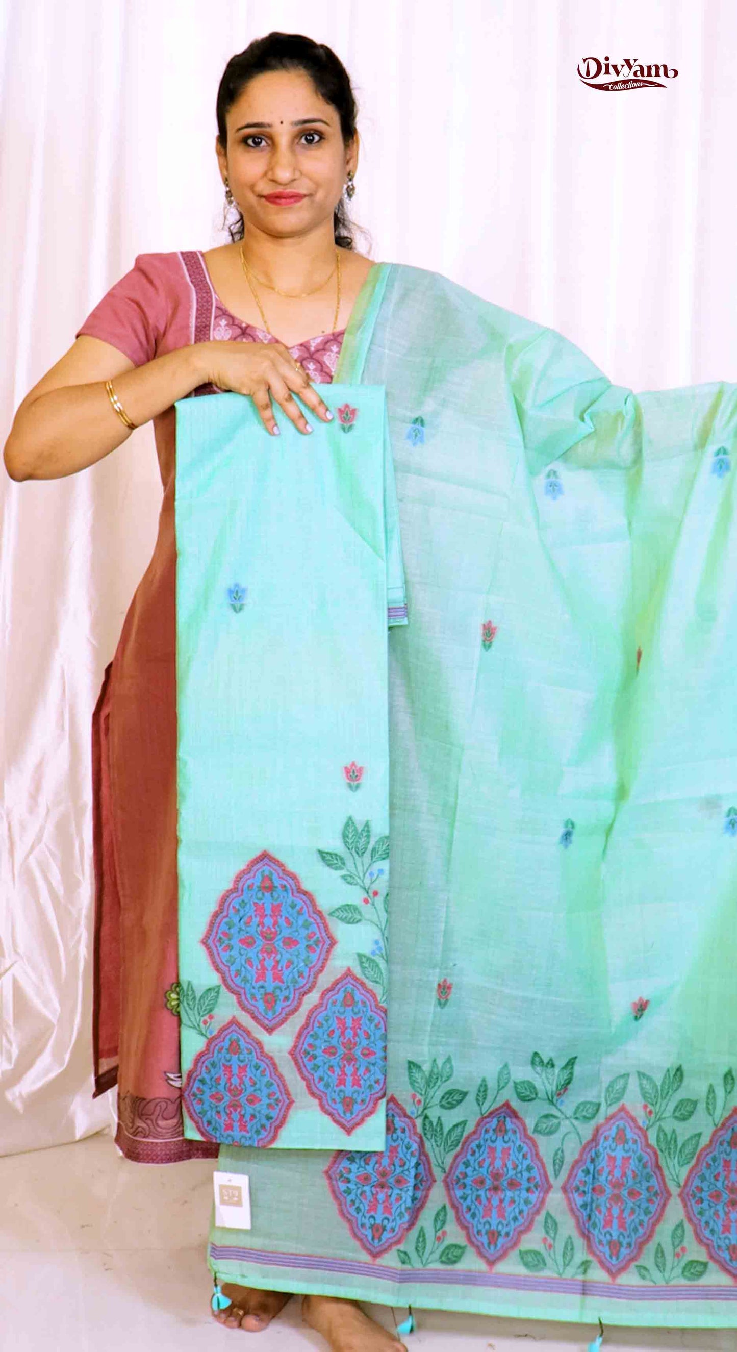 DC206 | Pure Jamdhani Cotton Linen 3 Piece Dress Material Sets