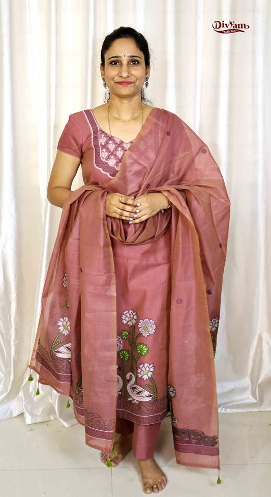 DC206 | Pure Jamdhani Cotton Linen 3 Piece Dress Material Sets
