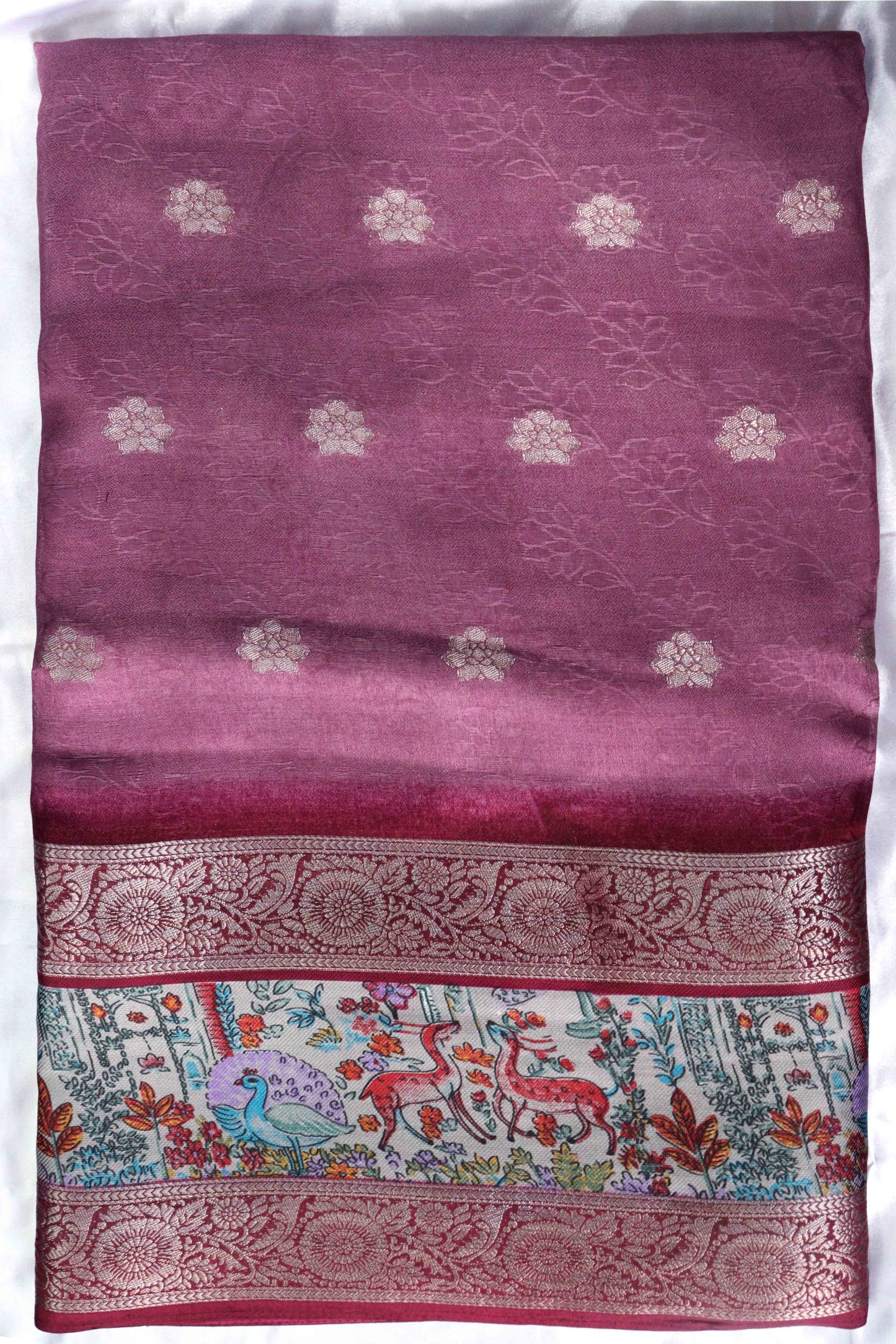 Pink Designer Silk Saree – Double Border with Pichwai Print