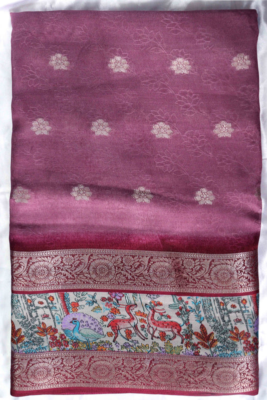 Pink Designer Silk Saree – Double Border with Pichwai Print
