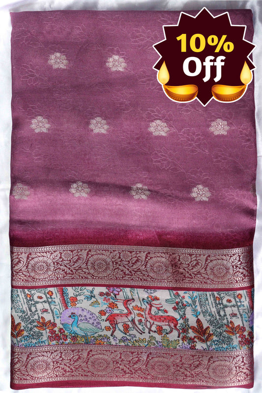Pink Designer Silk Saree – Double Border with Pichwai Print