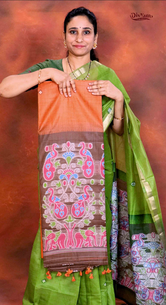 DC211 | Premium Cotton Linen Saree with Guava Jamdhani Work
