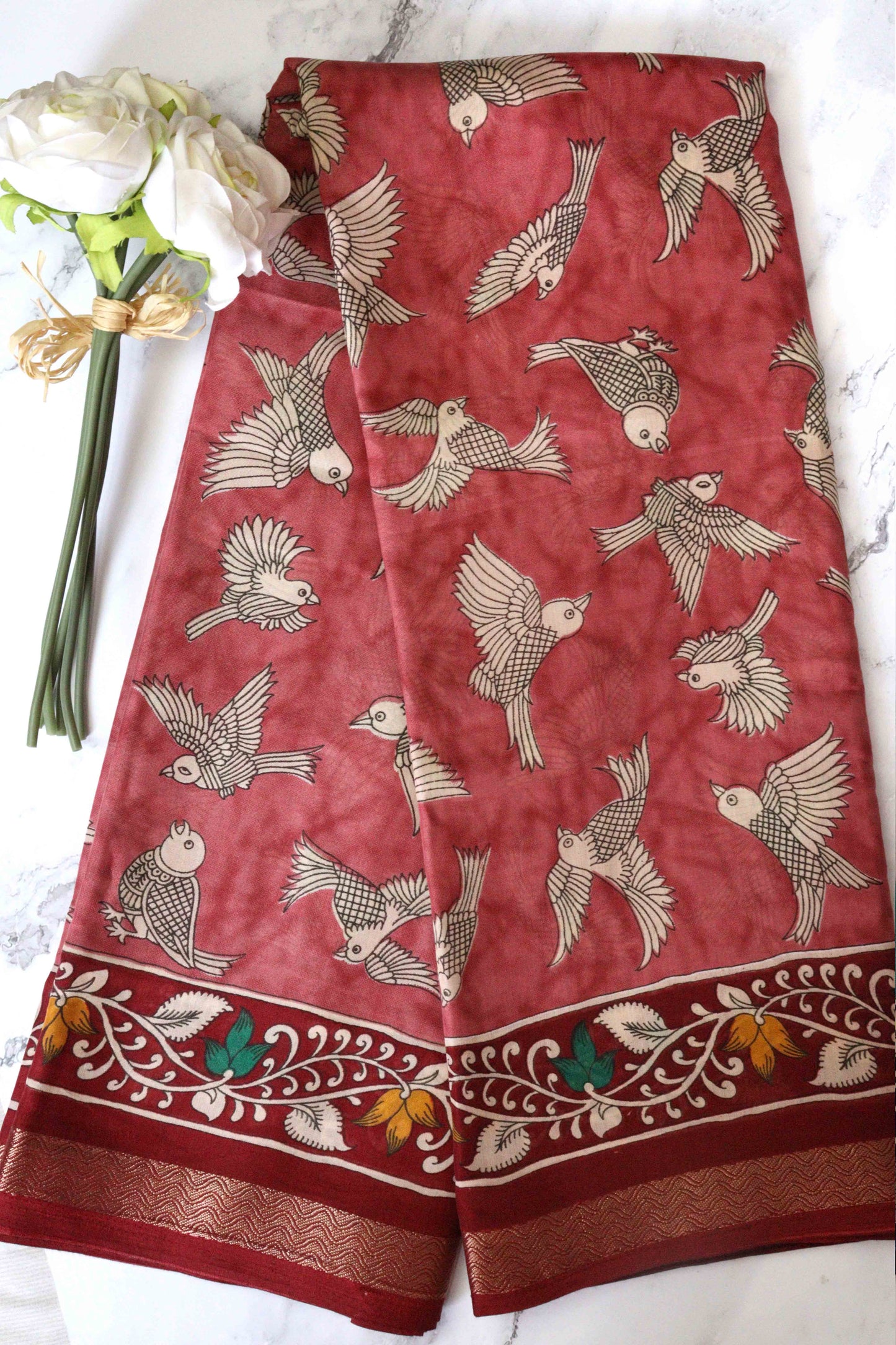 DCMS38 | Maheshwari Soft Silk Saree – Kalamkari Print with small zari border