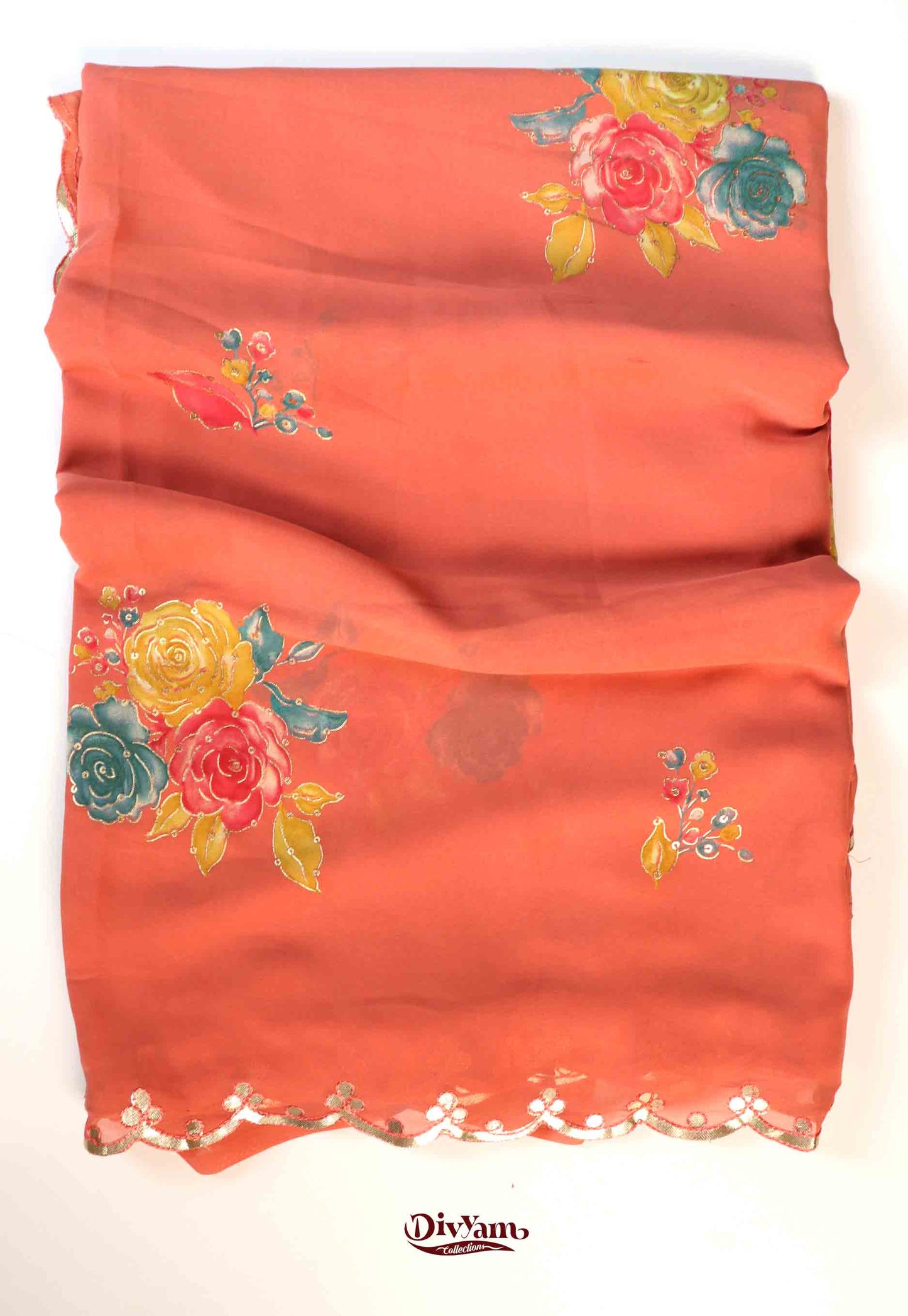 DC202 | Pure Chiffon Floral Print Saree with Cut work Border