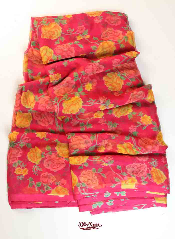 DC293 | Lightweight Original Chiffon Saree with Floral Design & Running Blouse