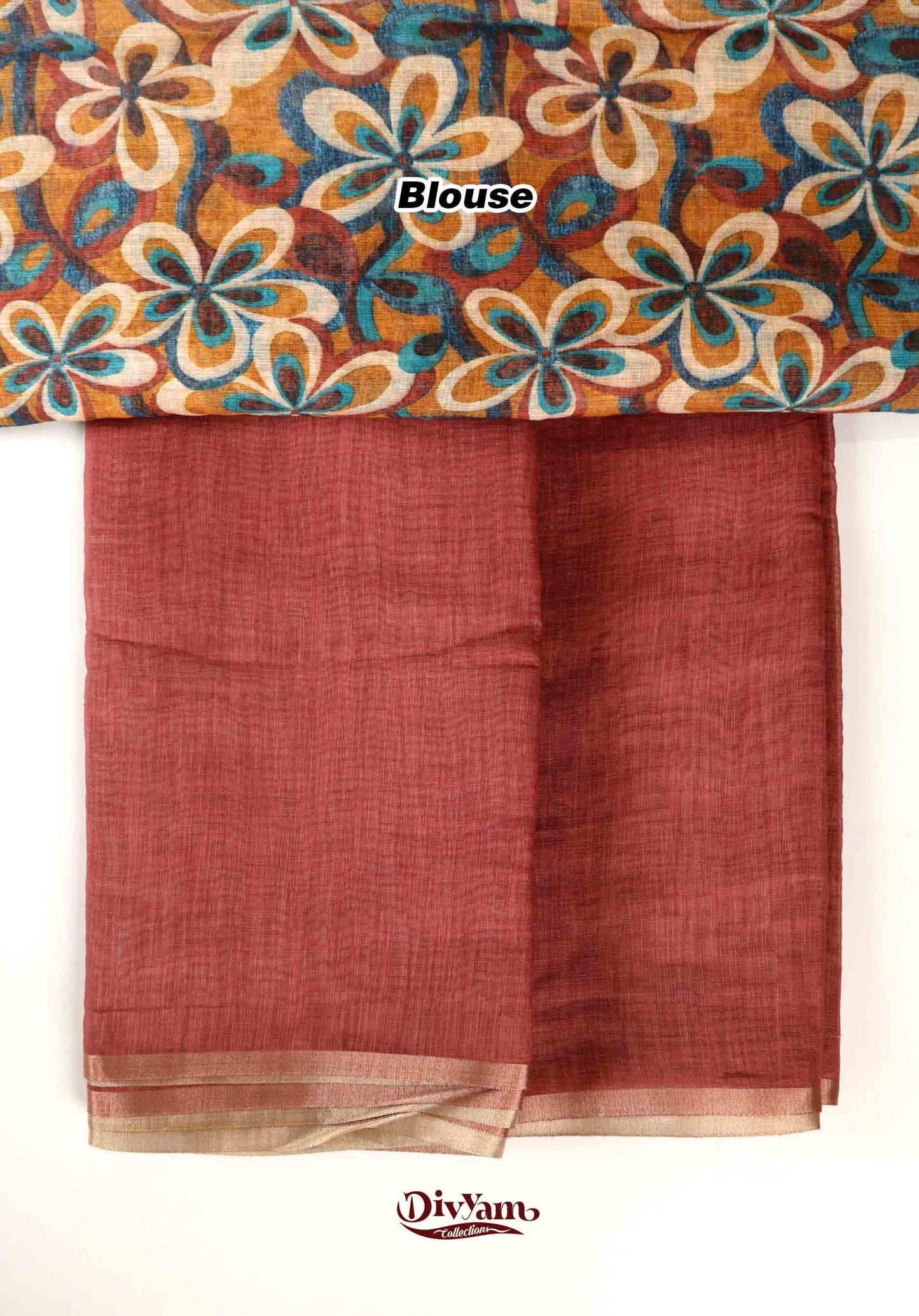 DC171 | Linen Cotton Saree with Gold Zari Stripe Border & Kalamkari Blouse | Soft Printed Collection