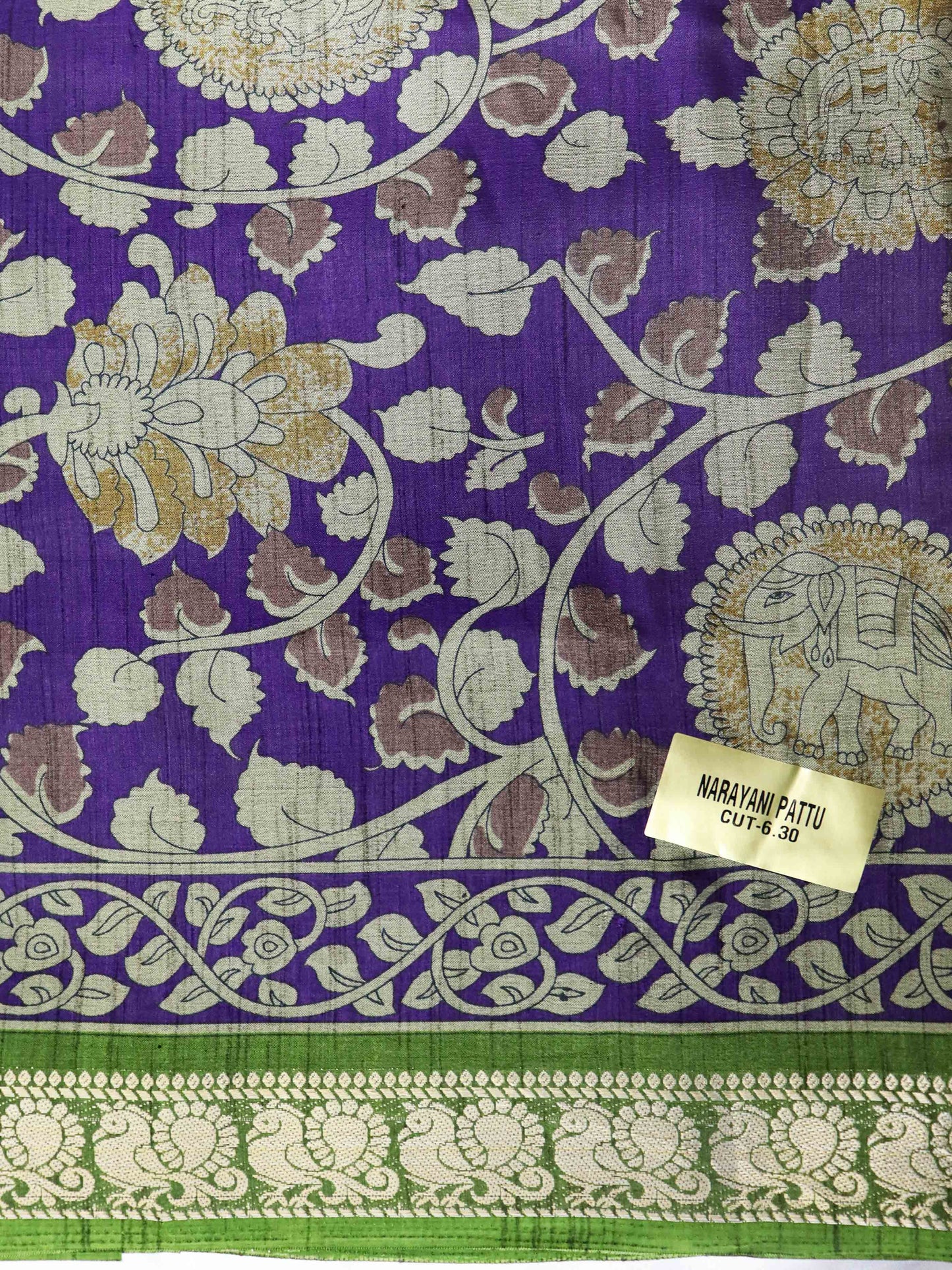 Maheshwari Silk Saree with Narayana Pattu Border – Purple with Green Border