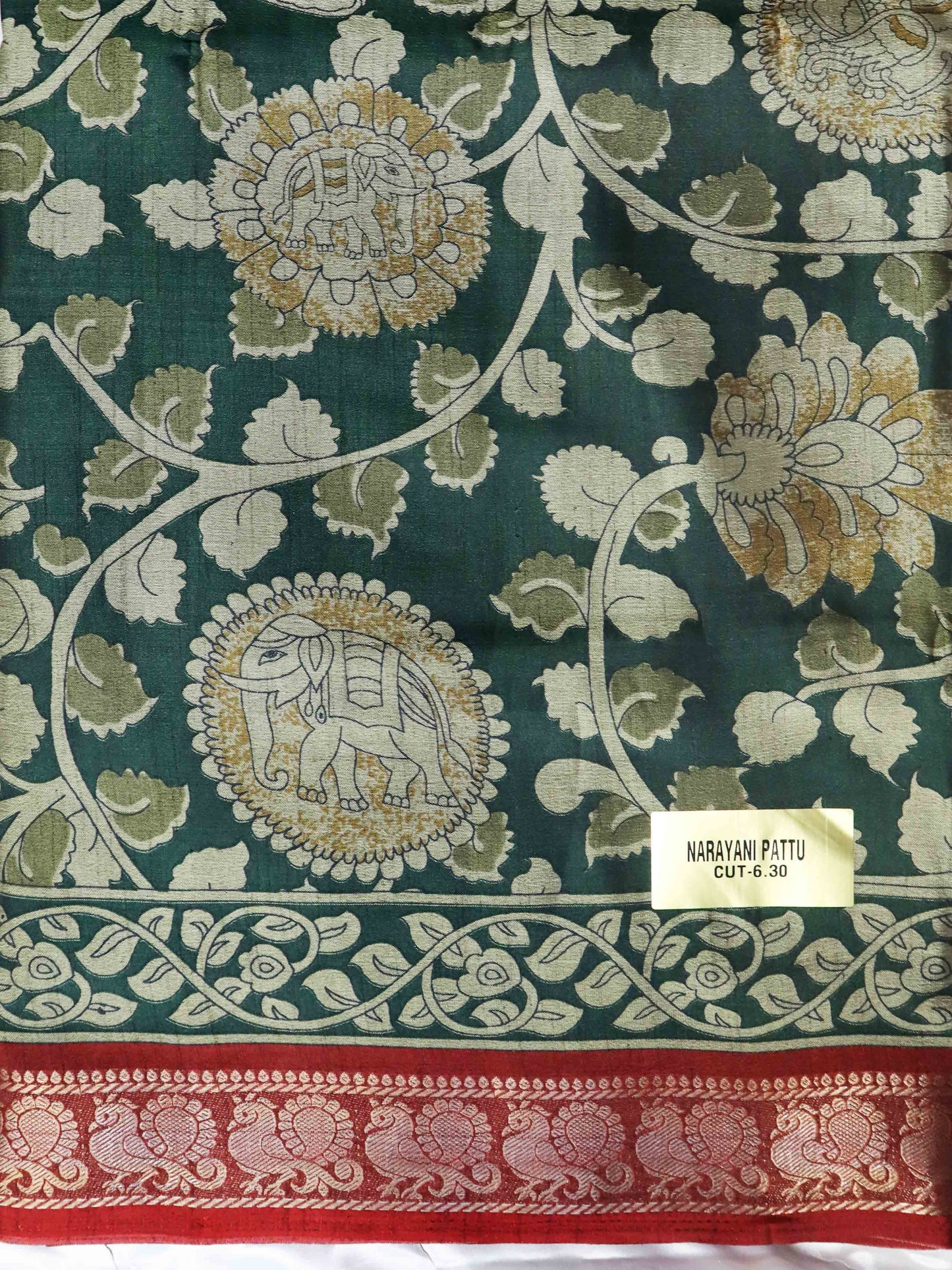 Maheshwari Silk Saree with Narayana Pattu Border – Bottle Green with Maroon Border