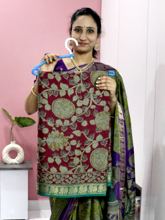 Maheshwari Silk Saree with Narayana Pattu Border – Maroon with Sea Green Border