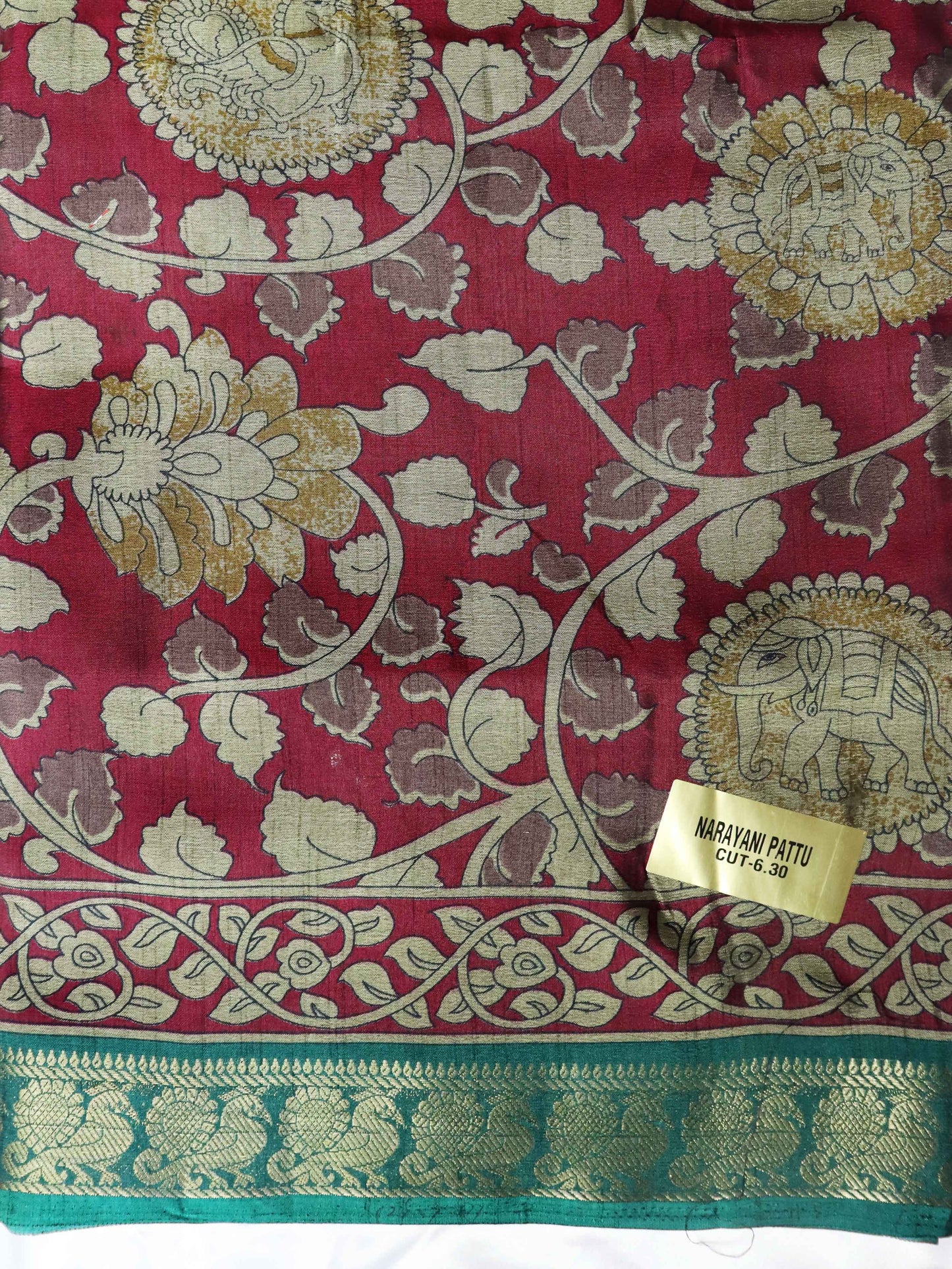 Maheshwari Silk Saree with Narayana Pattu Border – Maroon with Sea Green Border