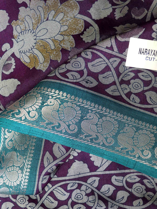 Maheshwari Silk Saree with Narayana Pattu Border – Wine Colour with Green Border