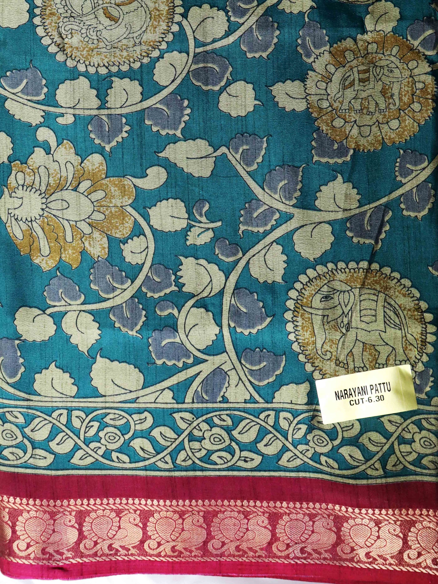 Maheshwari Silk Saree with Narayana Pattu Border – Sea Green with Maroon Border