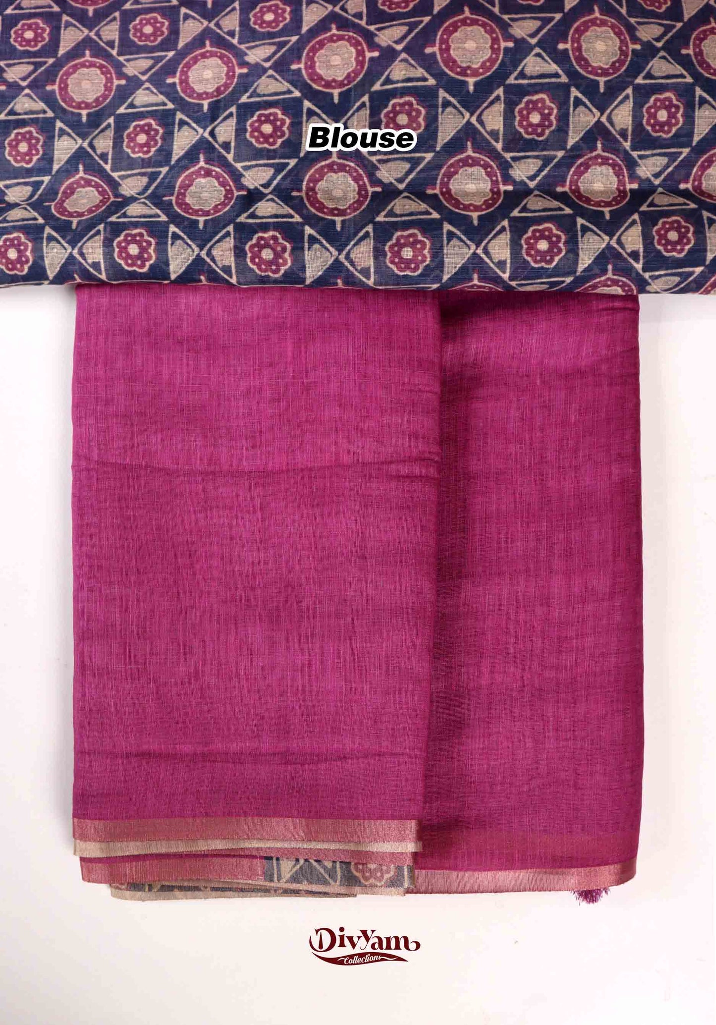 DC171 | Linen Cotton Saree with Gold Zari Stripe Border & Kalamkari Blouse | Soft Printed Collection