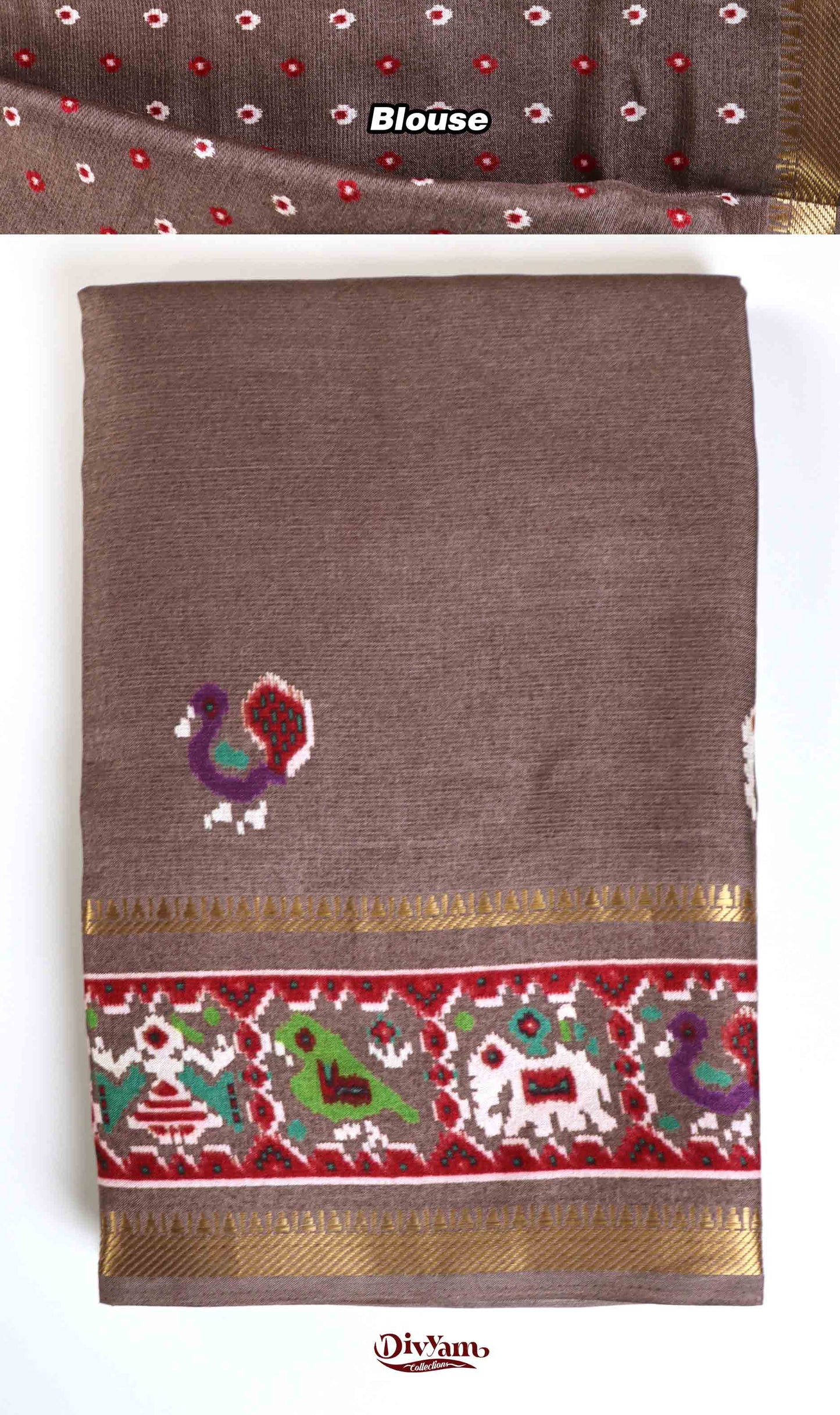 DC238 | Soft Silk Saree with Patola Design & Zari Temple Gap Border
