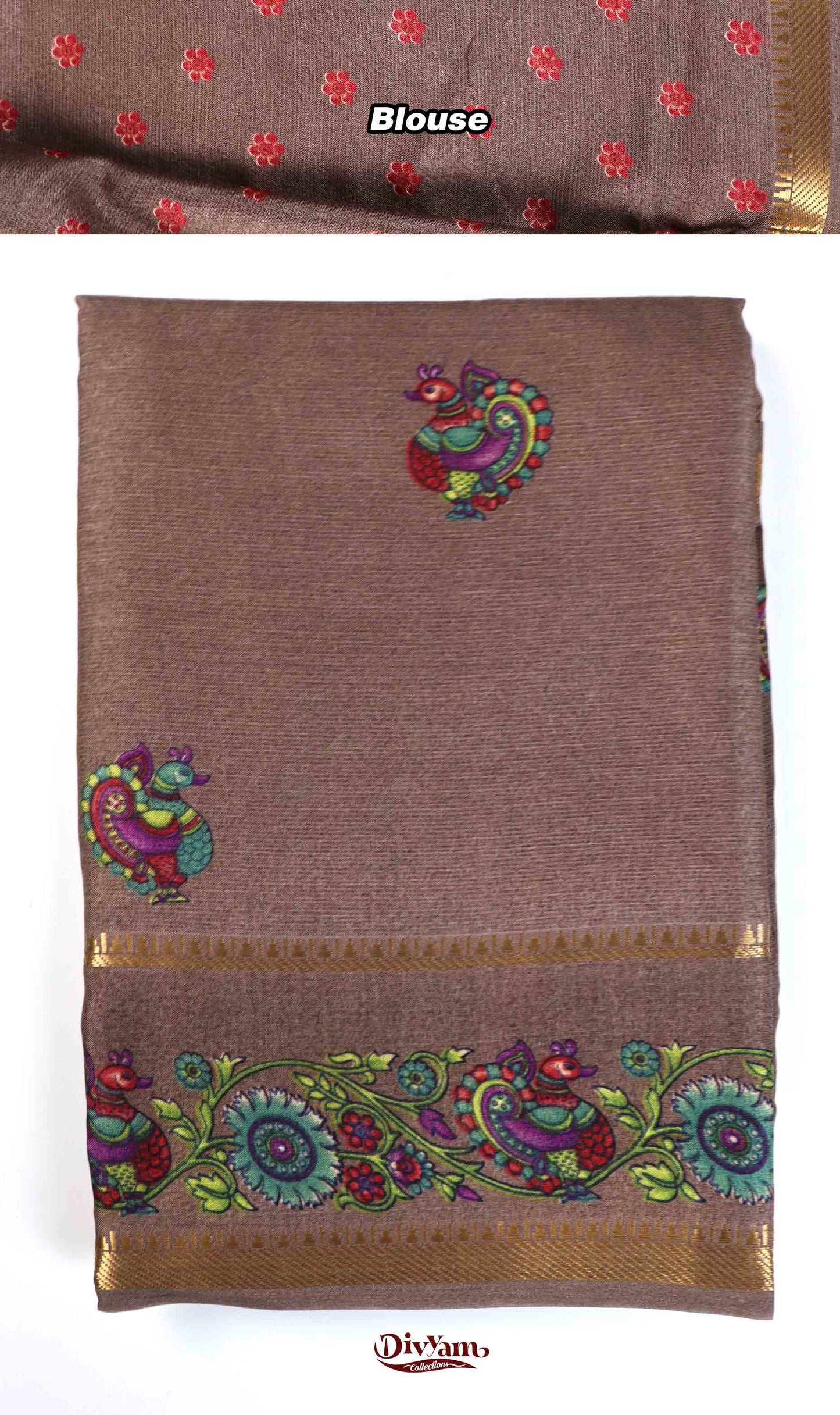 DC239 | Soft Silk Kalamkari Saree with Zari Temple Gap Border | Premium Ethnic Wear