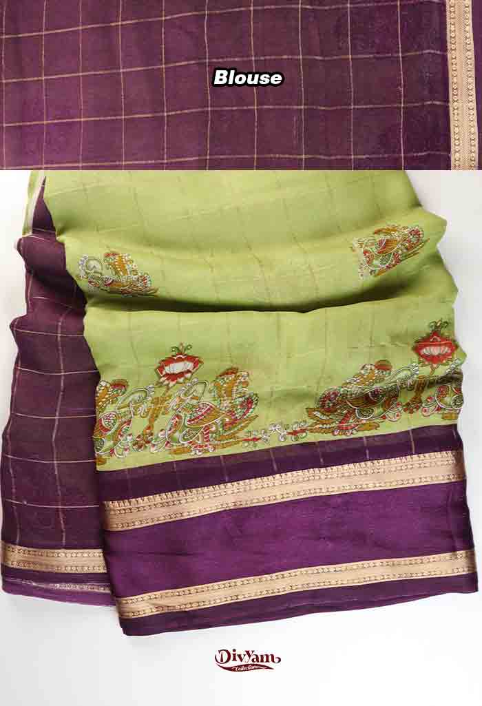 DC313 | Marshmallow Saree with Zari Checks & Kalamkari Print