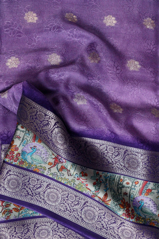 Pastel Purple Designer Silk Saree – Double Border with Pichwai Print