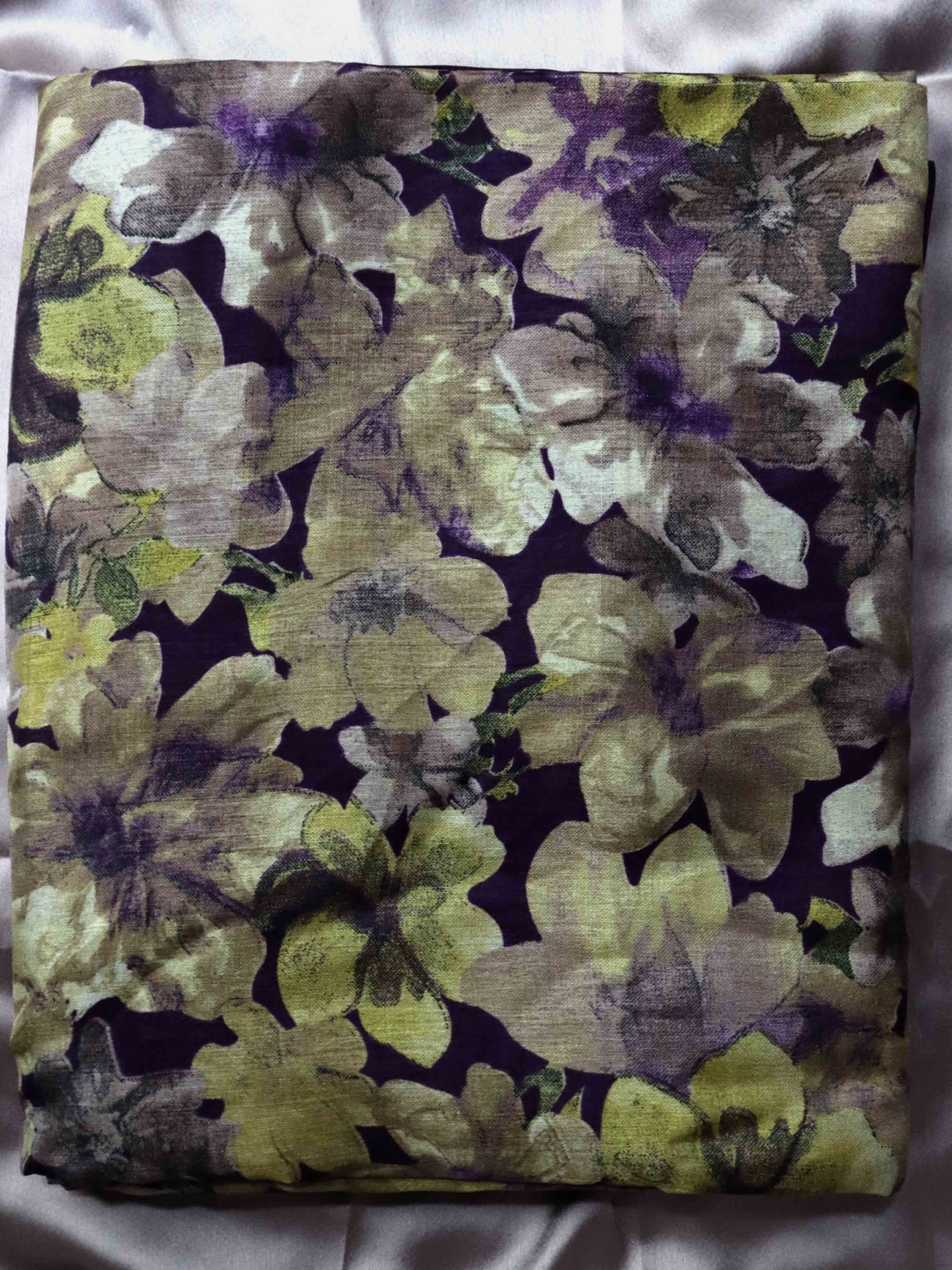 Dark Purple Fancy Silk Saree With Jacquard Gap Border and Beautiful Floral Print