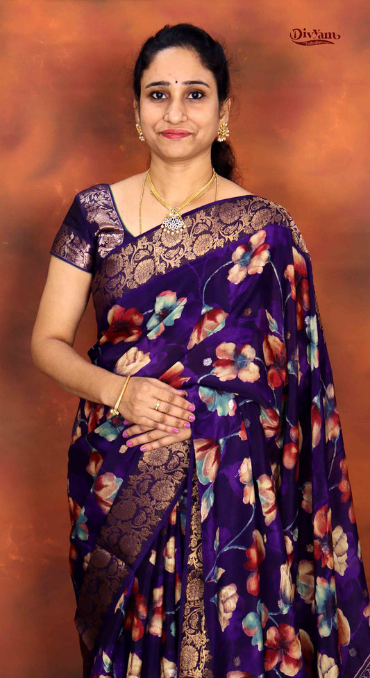DC235 | Pure Crepe Saree with Floral Design & Heavy Zari Weaving | Elegant Party Wear