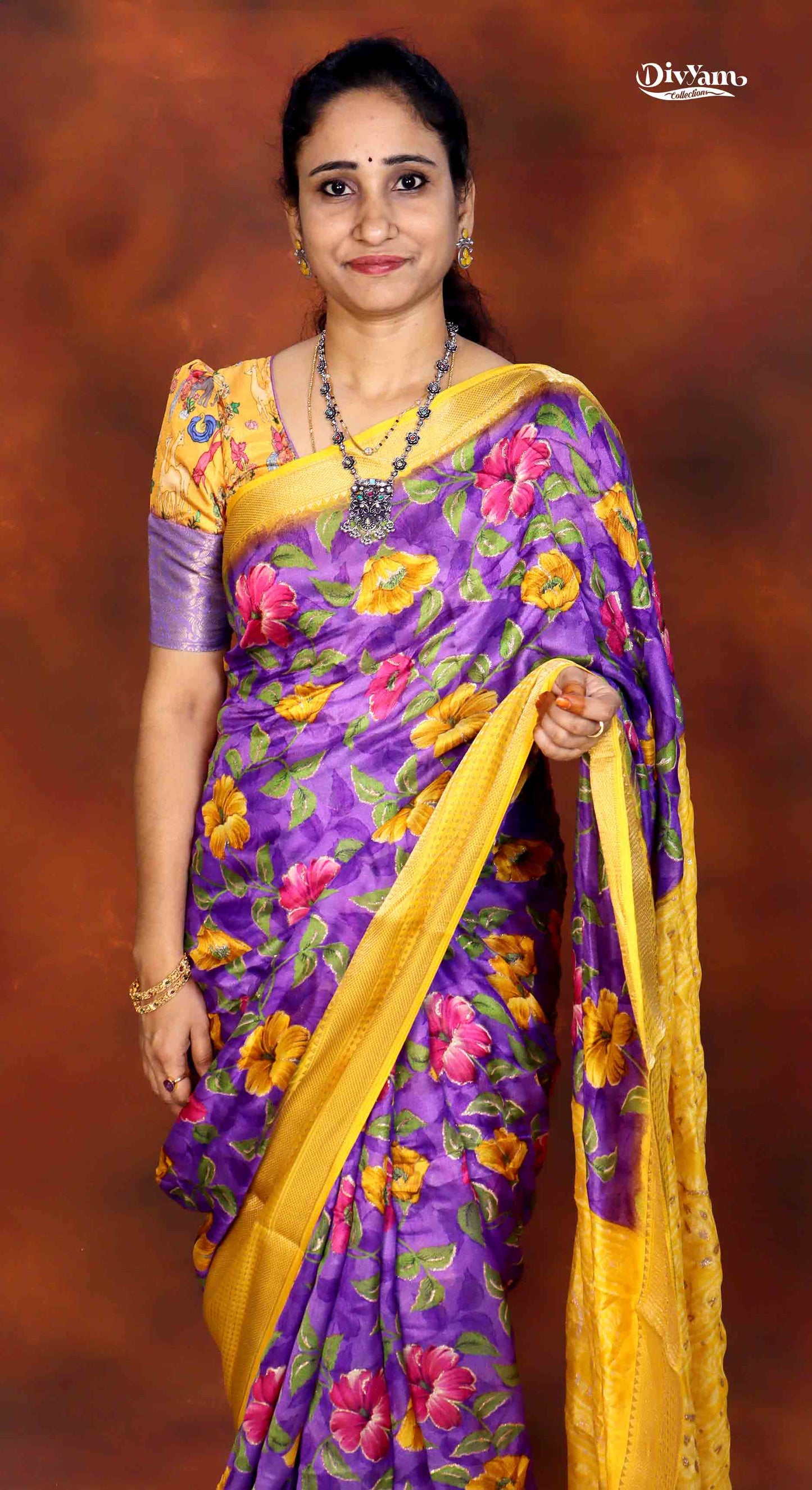 DC276 | Dull Moss Georgette Saree with Floral Print & Glitter Highlights