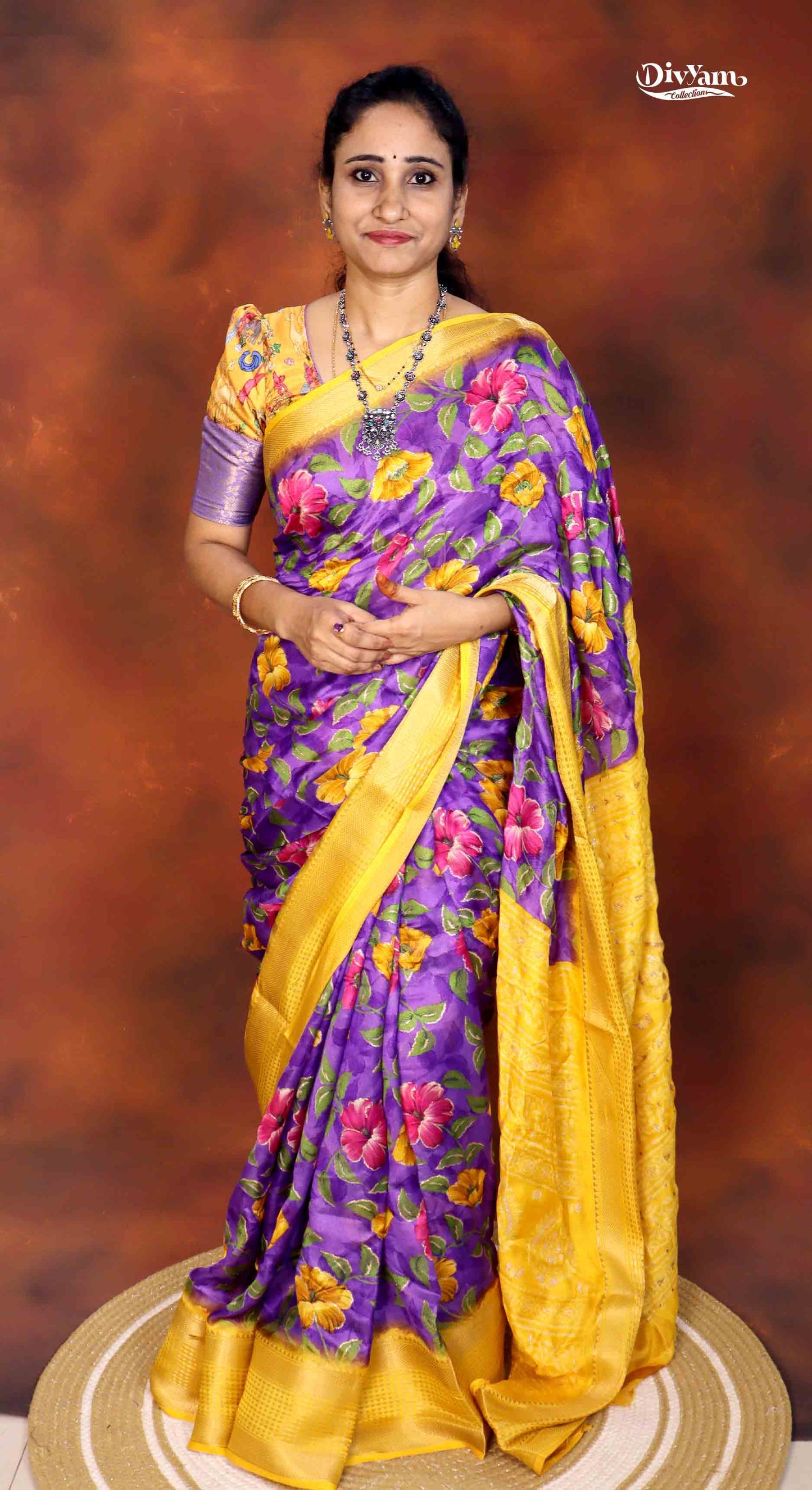 DC276 | Dull Moss Georgette Saree with Floral Print & Glitter Highlights
