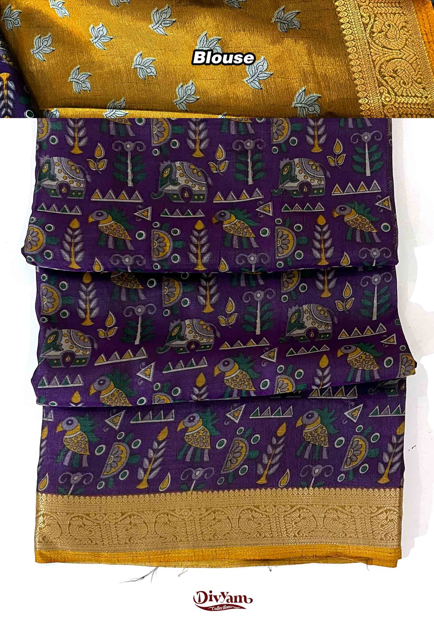 DC277 | Maheshwari Silk Saree with Kalamkari Animal Print & Rich Jari Border