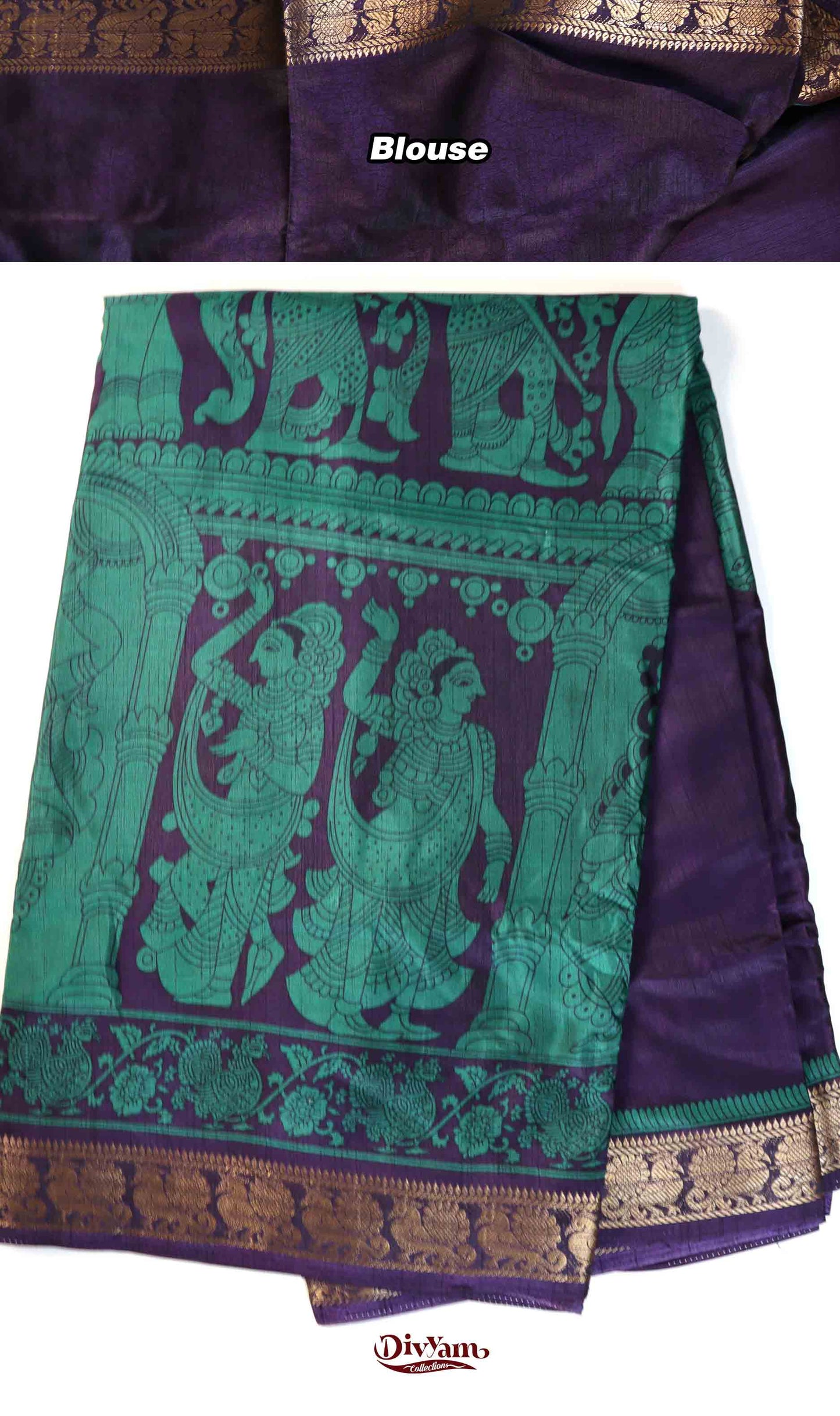 DC199 | Maheshwari Silk Pen Kalamkari Saree with Contrast Colours & Narayanpet Border