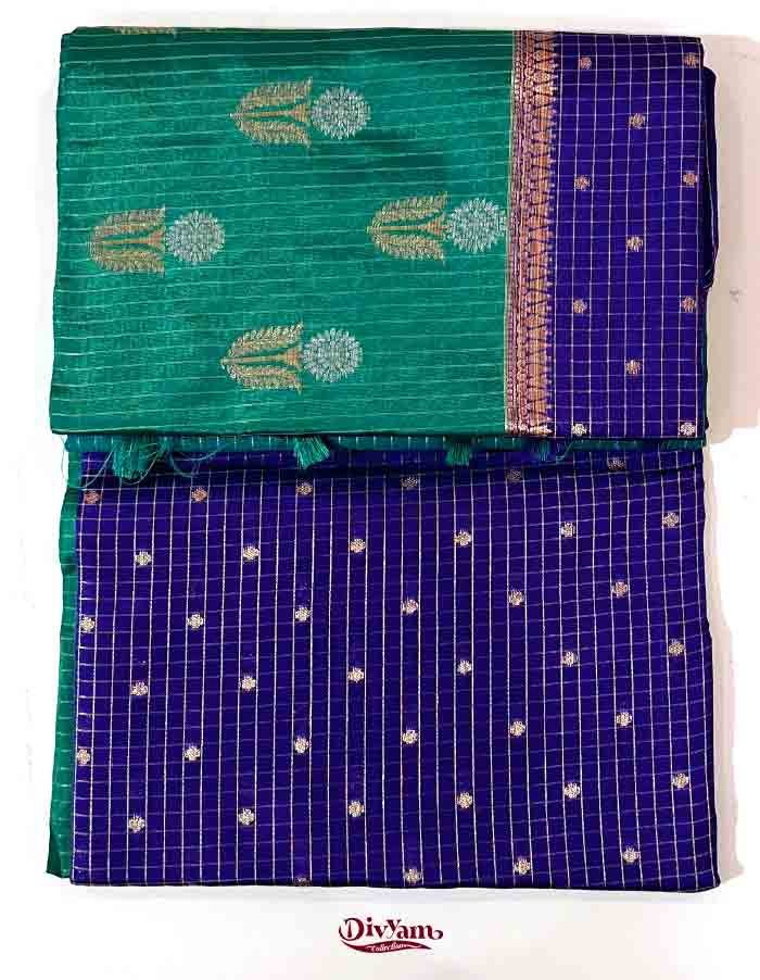 DC301 | Fancy Semi Pattu Saree with Vintage Checks & Zari Floral Butties