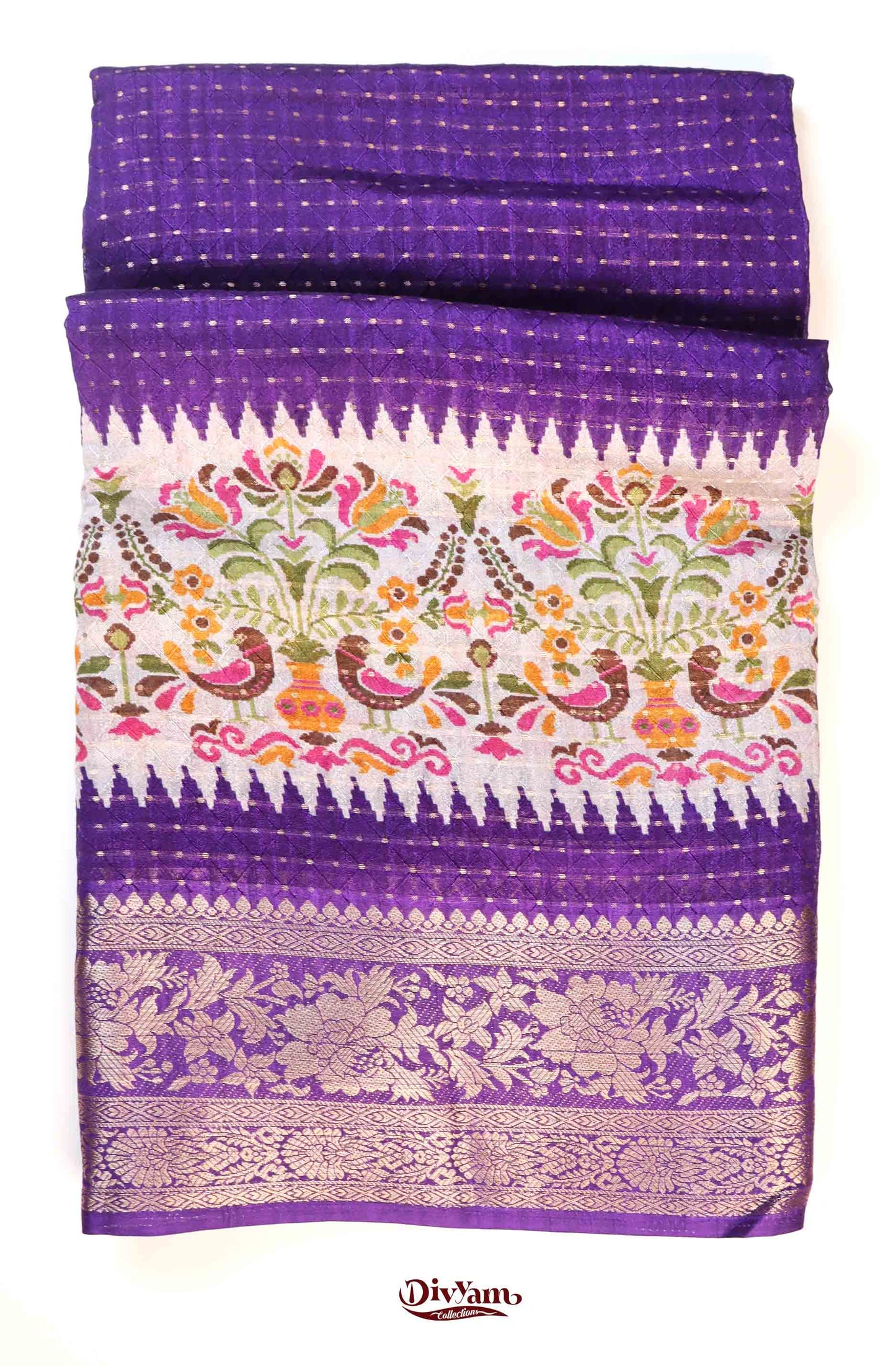DC271 | Pattu Look Soft Silk Saree with Zari Dots & Floral Border