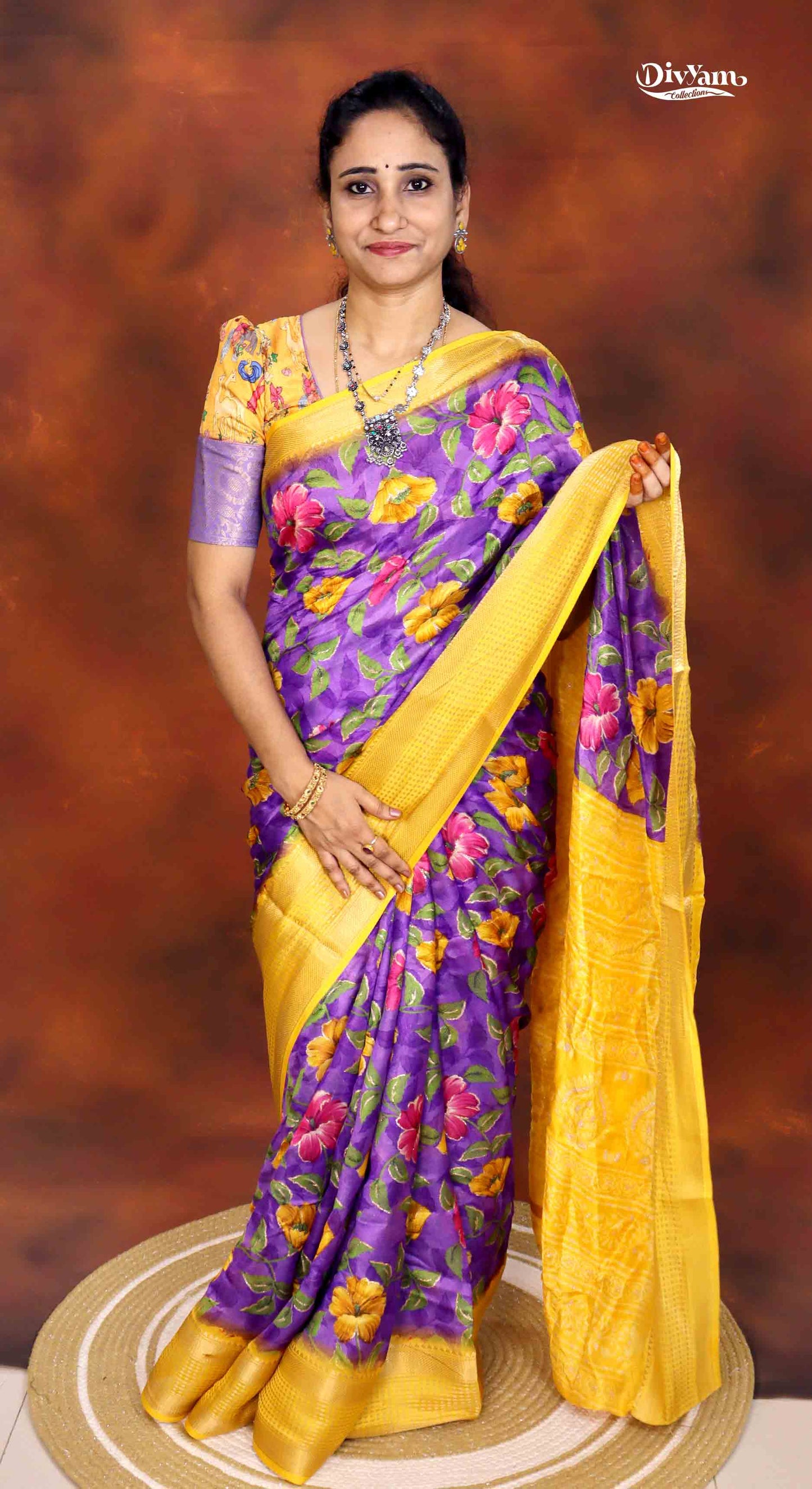 DC276 | Dull Moss Georgette Saree with Floral Print & Glitter Highlights