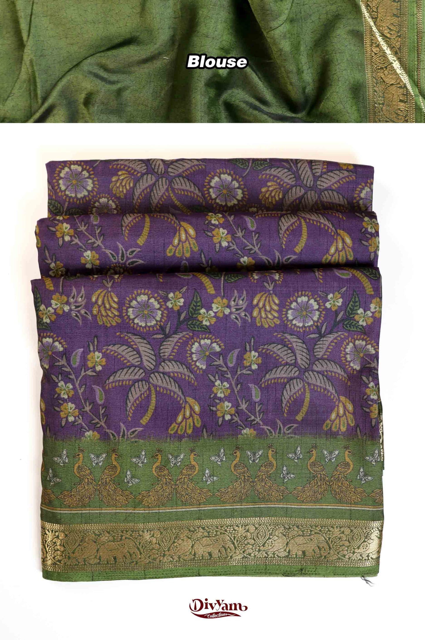 Maheshwari Silk Saree with Kalamkari Print & Narayanpet Border | DC242