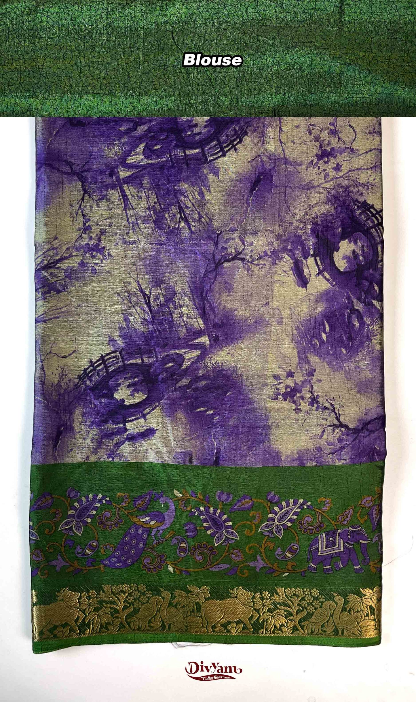 DC189 | Shibori Style Printed Saree with Narayanpet Border & Contrast Blouse
