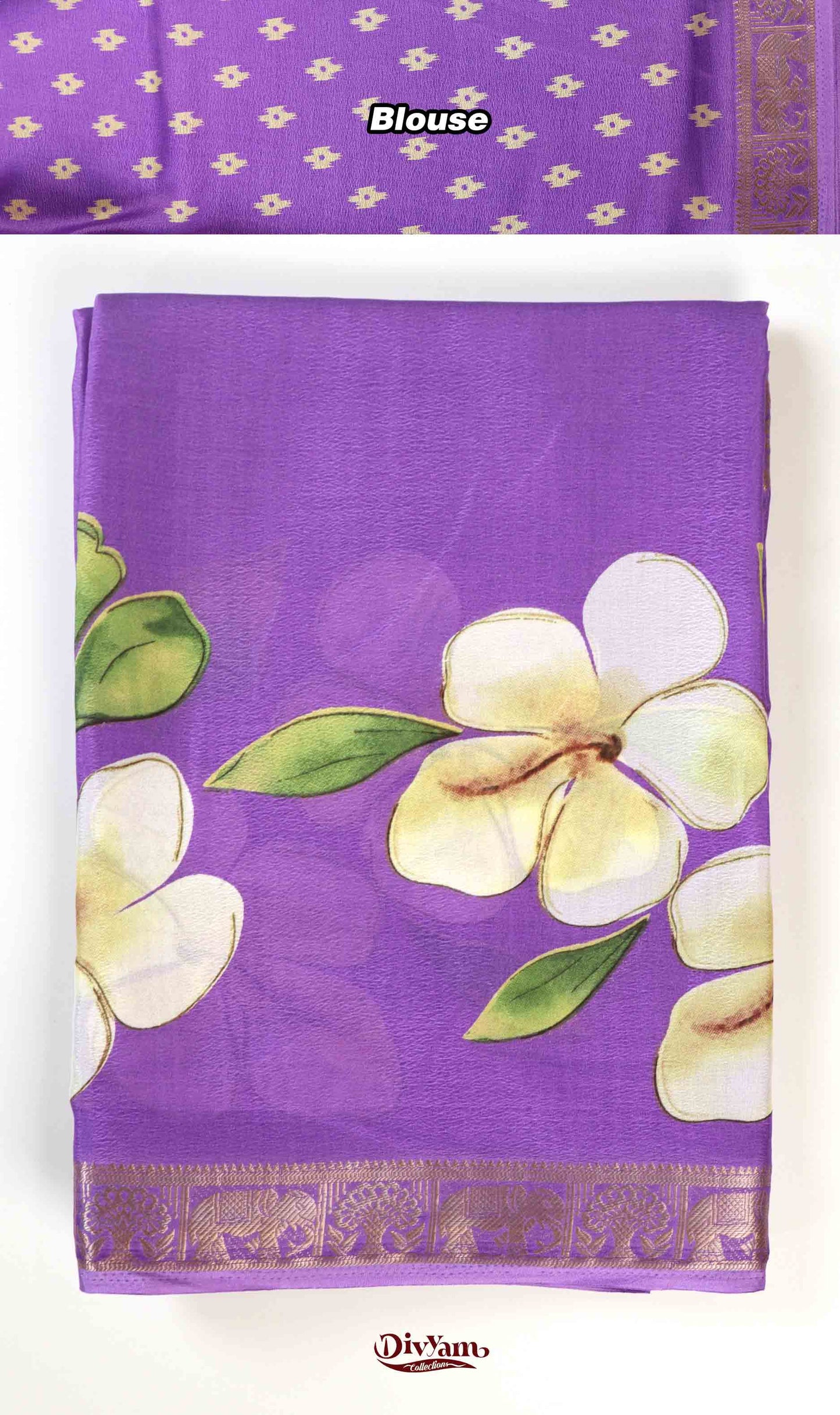 DC233 | Crepe Silk Saree with Mangalagiri Floral Digital Print & Piping Zari Border