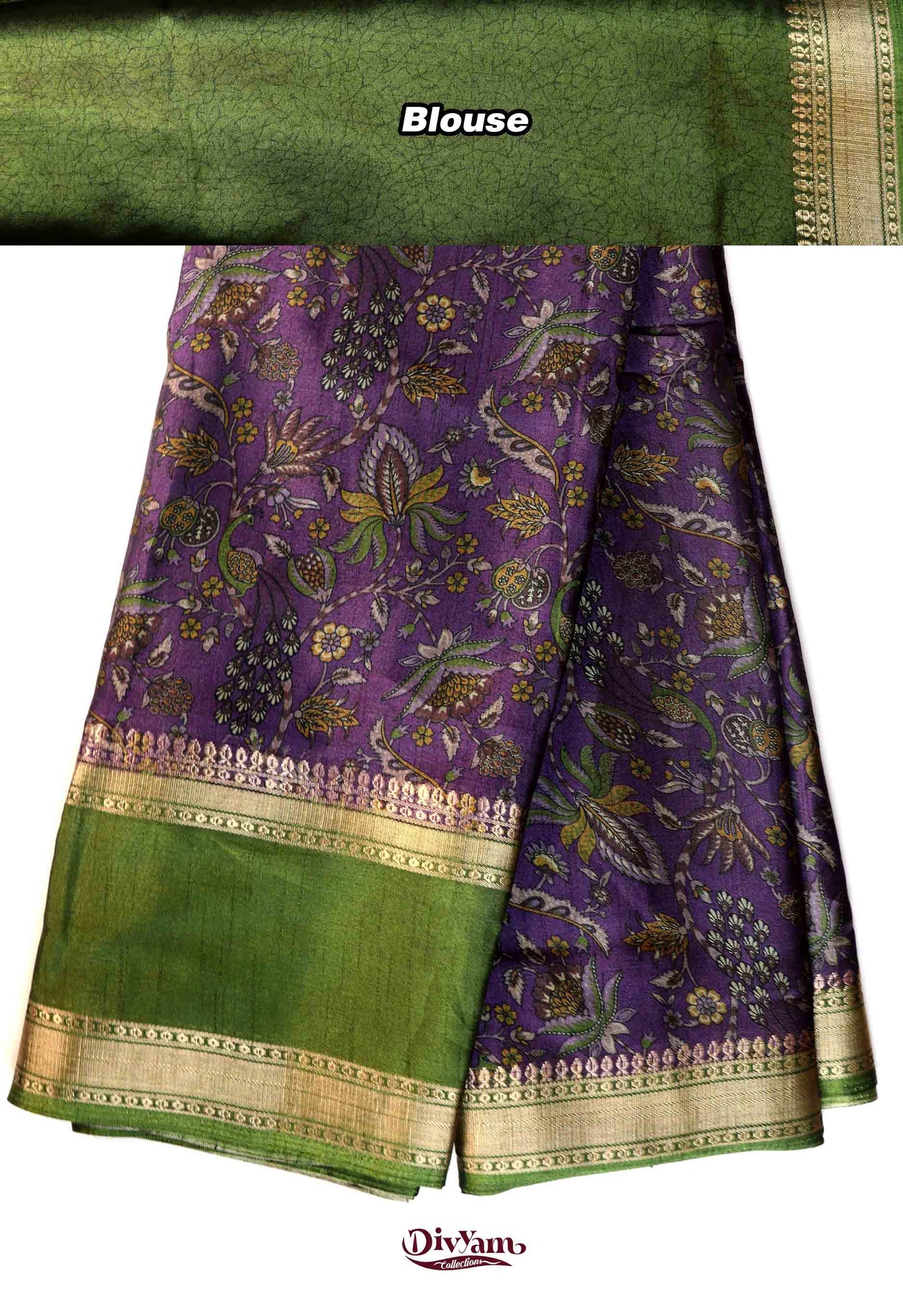DC266 | Maheshwari Silk Saree with Kalamkari Design & Gap Border