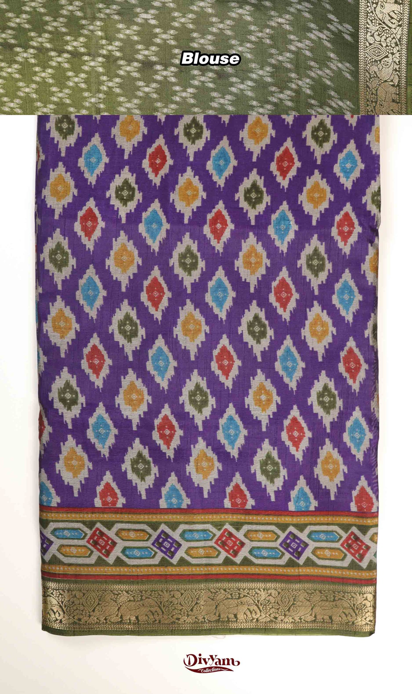 DC230 | Maheswari Silk Saree with Ikat Print & Pichwai Zari Border