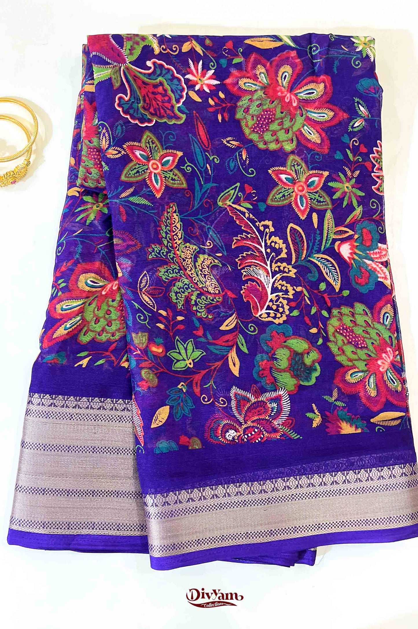 DC218 | Chinon Georgette Kalamkari Floral Saree with Blouse