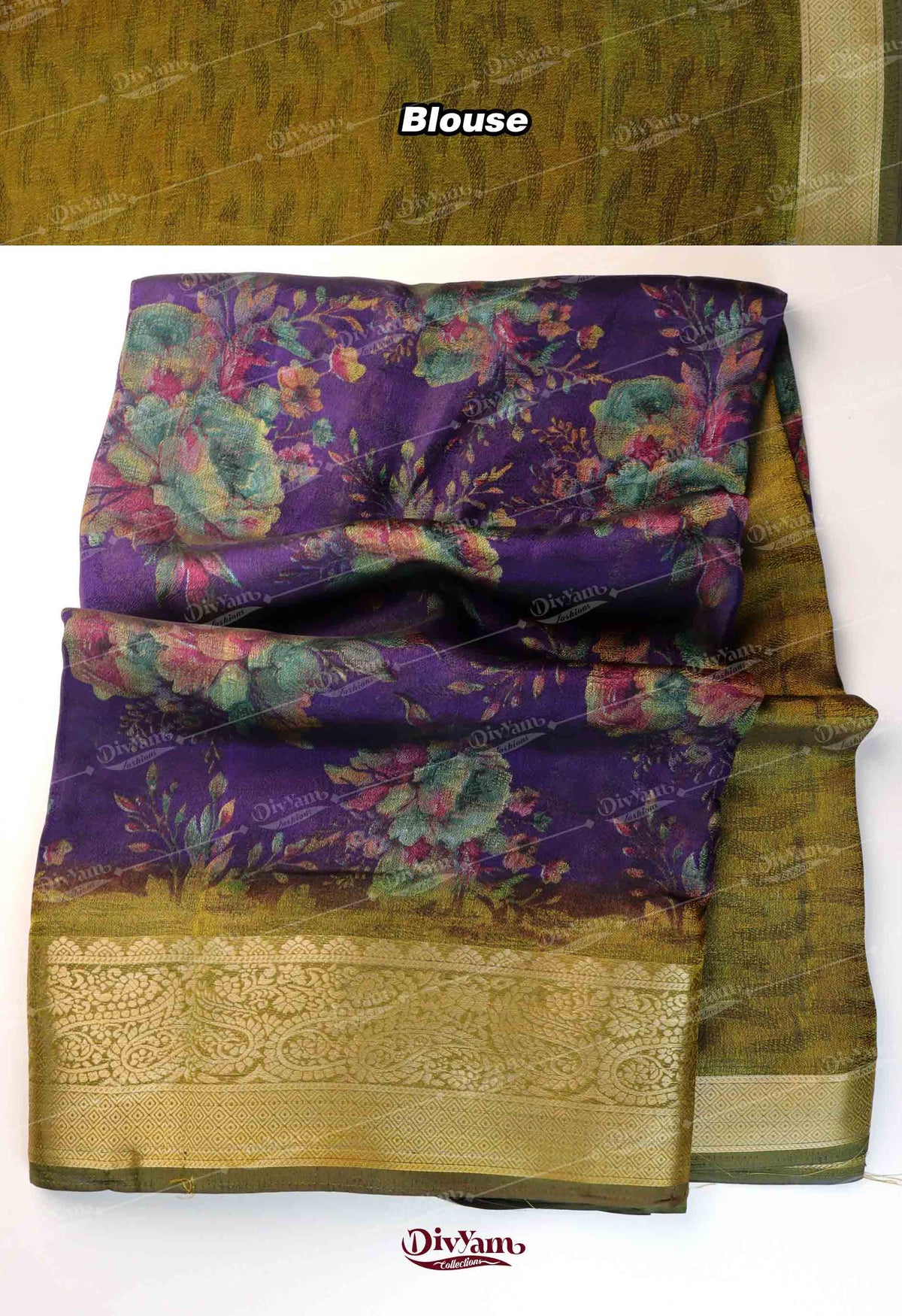 DC292 | Soft Moss Georgette Silk Saree with Self Floral Design & Jacquard Border