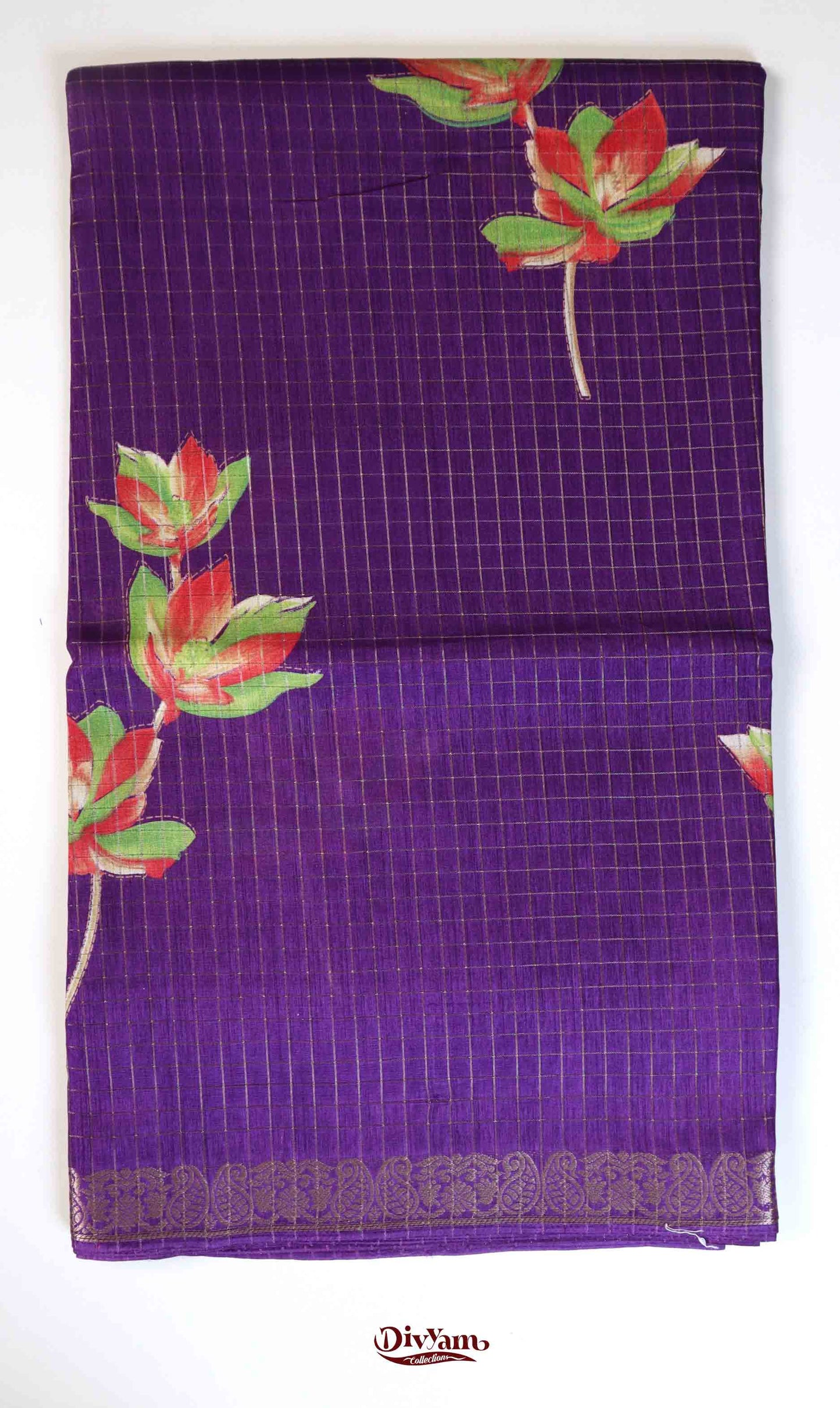 DC183 | Mangalagiri-Inspired Style | Dola Silk Jari Checks Saree with Floral Print & Running Blouse