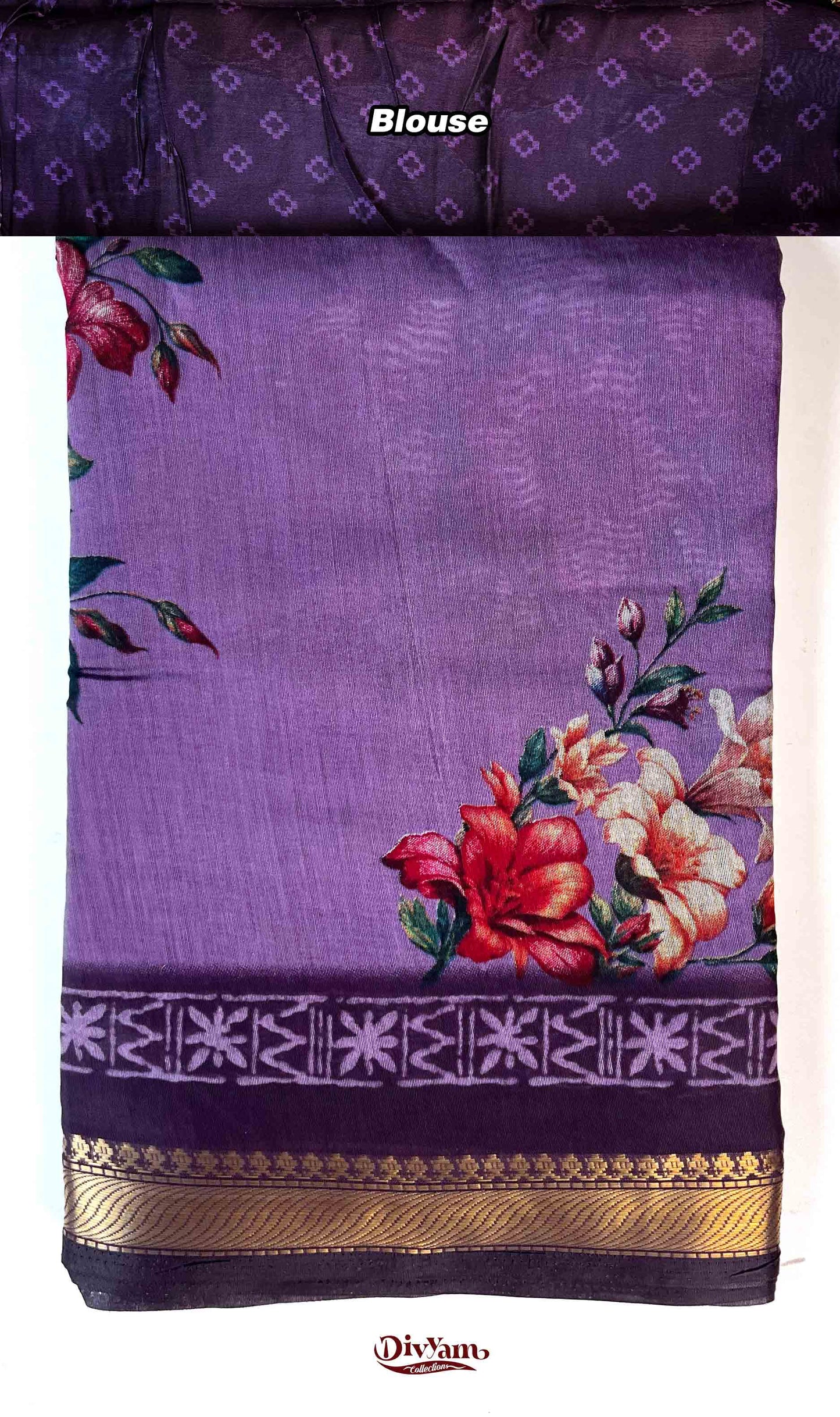 DC192 | Premium Maheshwari Silk Floral Print Saree with Nizampet Border & Contrast Blouse