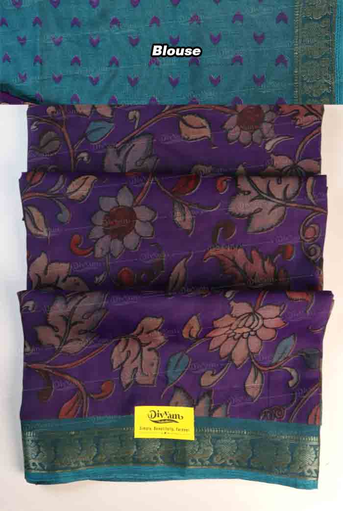 DC295 | Maheshwari Silk Saree with Kalamkari Floral Design & Running Blouse