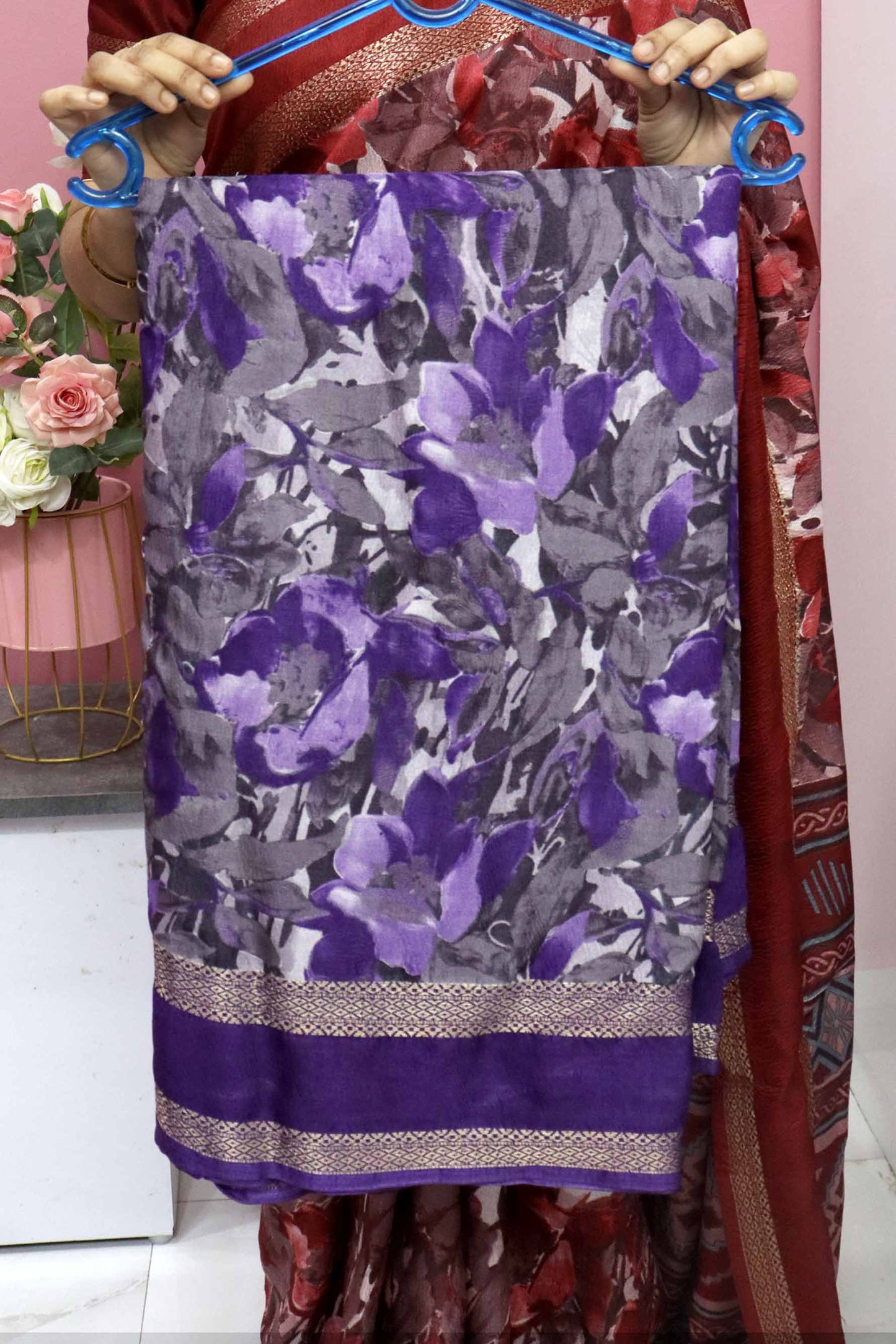 DC104 | Fancy Crushed Silk Saree with Contrast Gap Border & Running Blouse | Premium Soft Lightweight Saree