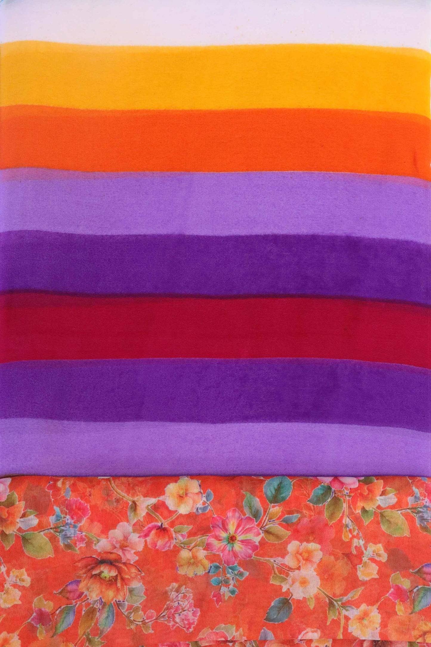 DCGE74 Rainbow Striped Georgette Saree with Floral Fancy Silk Design & Orange Hues