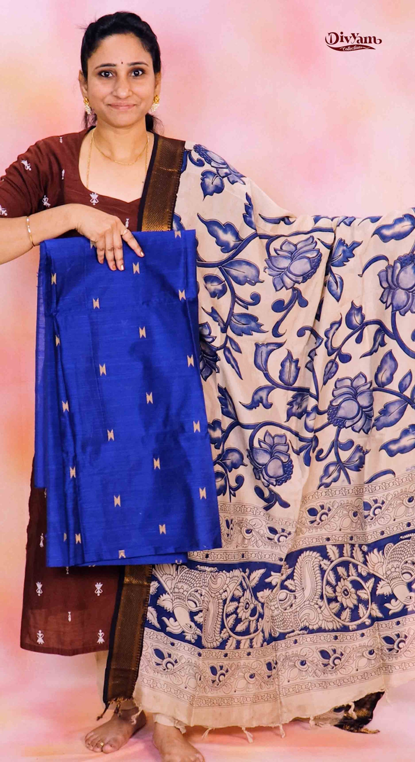 DC237 | Raw Silk Dress Material with Chennuri Silk Kalamkari Dupatta & Original Nizam Border