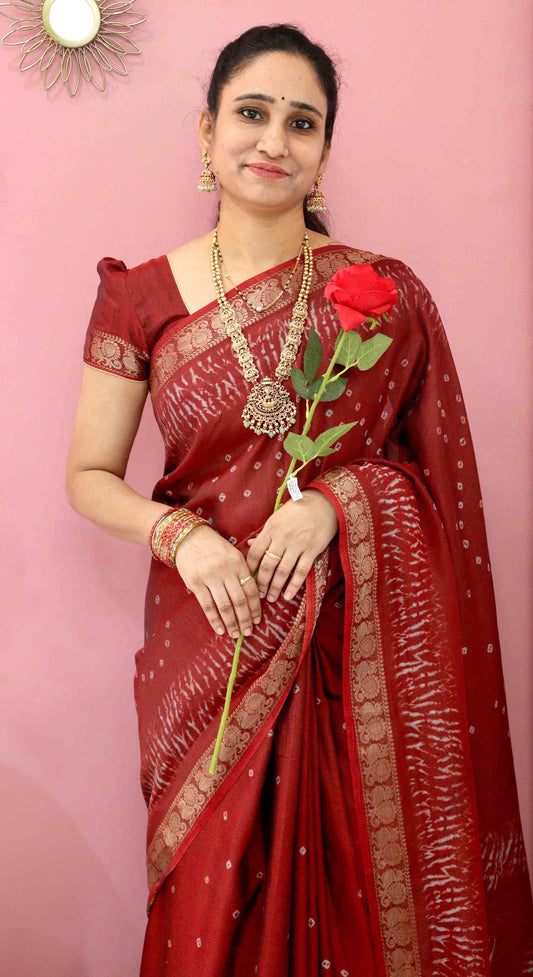 DC134 | Maheshwari Silk Saree with Narayanpet Border & Bandhini Print | Traditional Festive Wear | 6 Colours