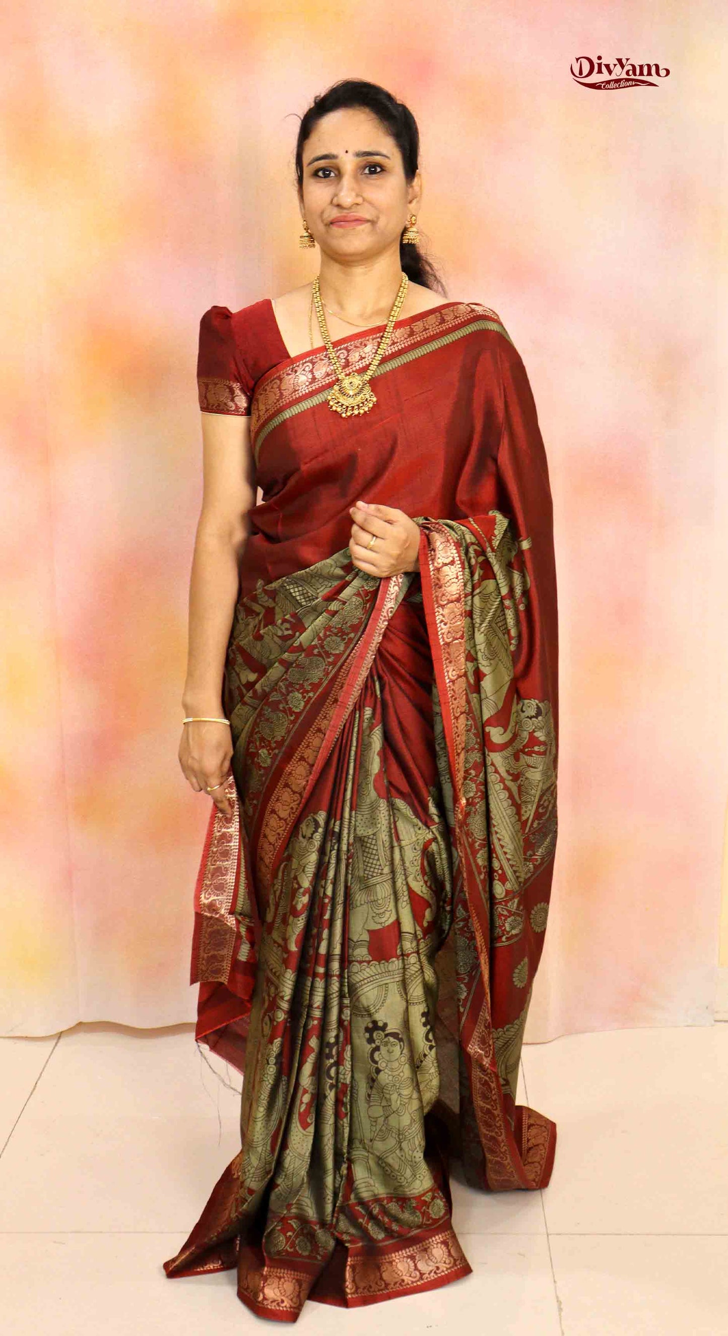 DC198 | Maheshwari Silk Pen Kalamkari Saree with Narayanpet Border