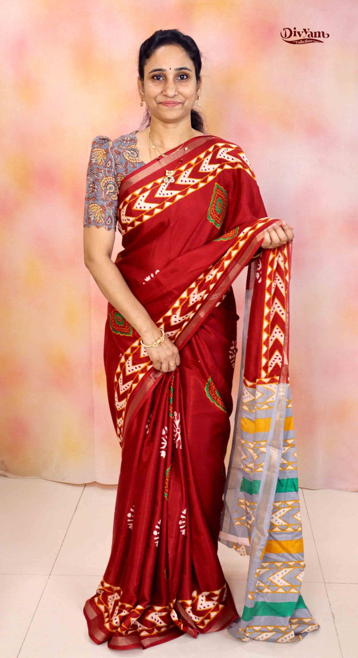 DC190 | Cotton Silk Blend Shibori Style Saree with Bandini Print Blouse