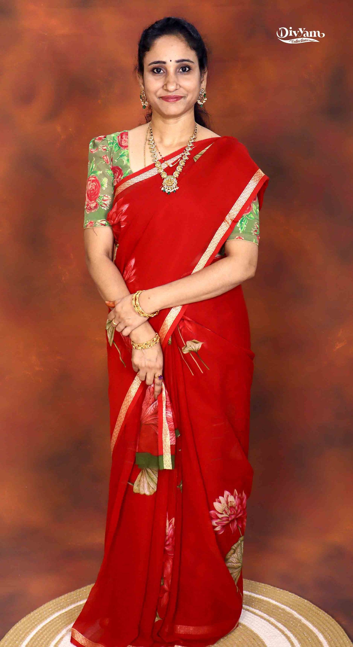 DC281 | Lotus Design Georgette Saree with Contrast Blouse