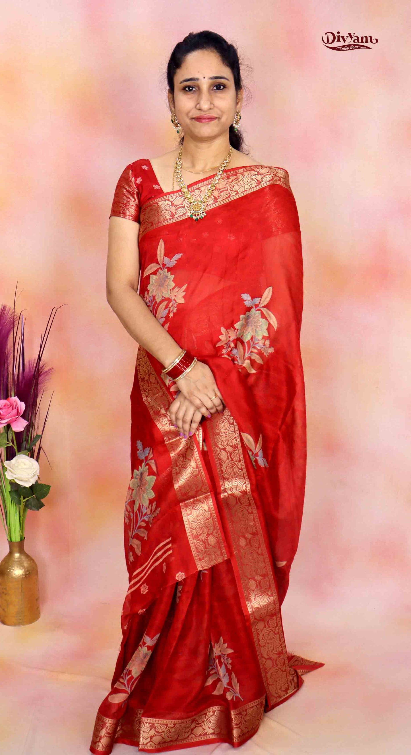 DC236 | Fancy Georgette Saree with Self Floral Weaving & Premium Zari Border